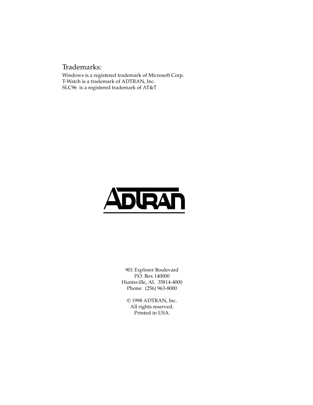 ADTRAN 1202076L2#DC, 1202076L1#DC user manual Trademarks 