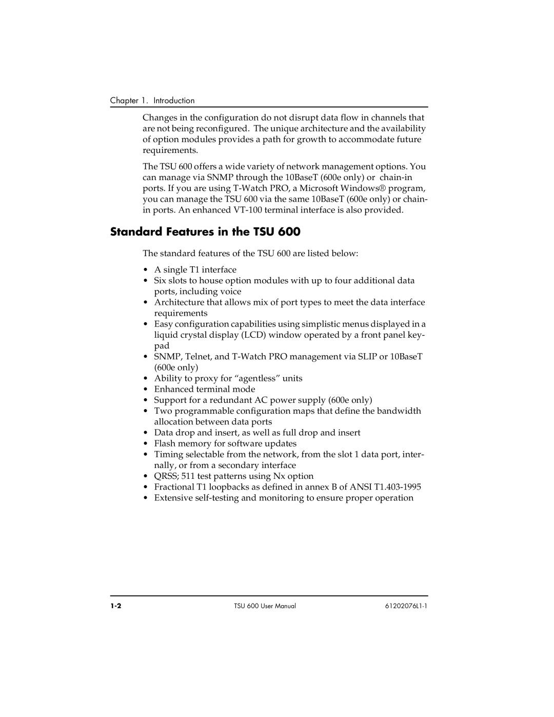 ADTRAN 1202076L2#DC, 1202076L1#DC user manual Standard Features in the TSU 