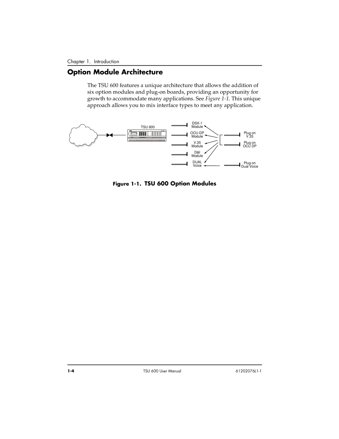 ADTRAN 1202076L2#DC, 1202076L1#DC user manual Option Module Architecture, TSU 600 Option Modules 