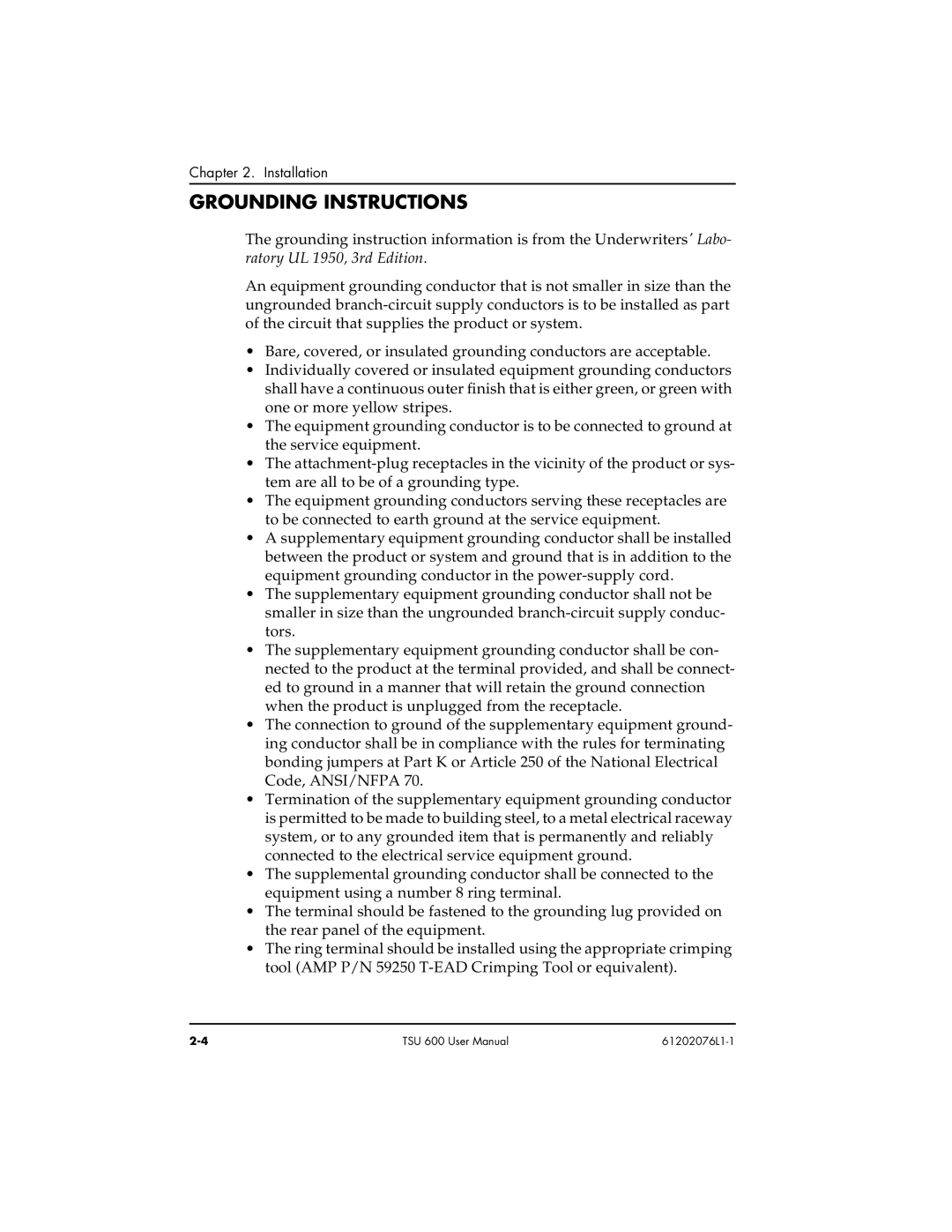 ADTRAN 1202076L2#DC, 1202076L1#DC user manual Grounding Instructions 