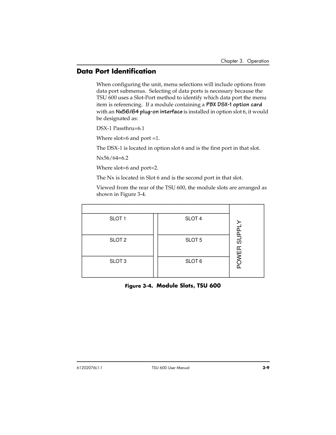 ADTRAN 1202076L2#DC, 1202076L1#DC user manual Data Port Identification, Module Slots, TSU 