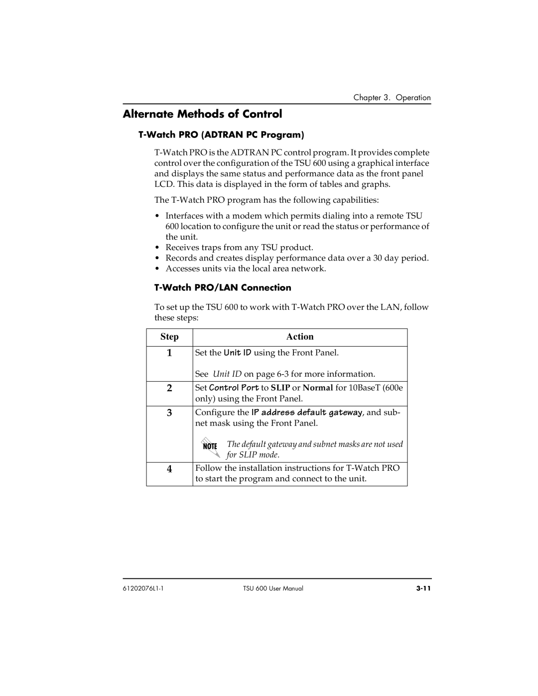 ADTRAN 1202076L1#DC, 1202076L2 Alternate Methods of Control, Watch PRO Adtran PC Program, Watch PRO/LAN Connection 