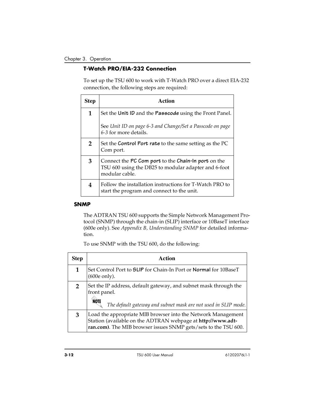 ADTRAN 1202076L2#DC, 1202076L1 user manual Connect the PC Com port to the Chain-In port on, Watch PRO/EIA-232 Connection 