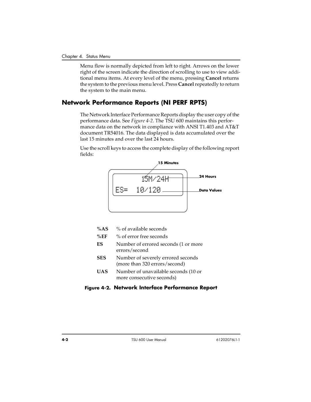 ADTRAN 1202076L2#DC, 1202076L1 user manual Network Performance Reports NI Perf Rpts, Network Interface Performance Report 