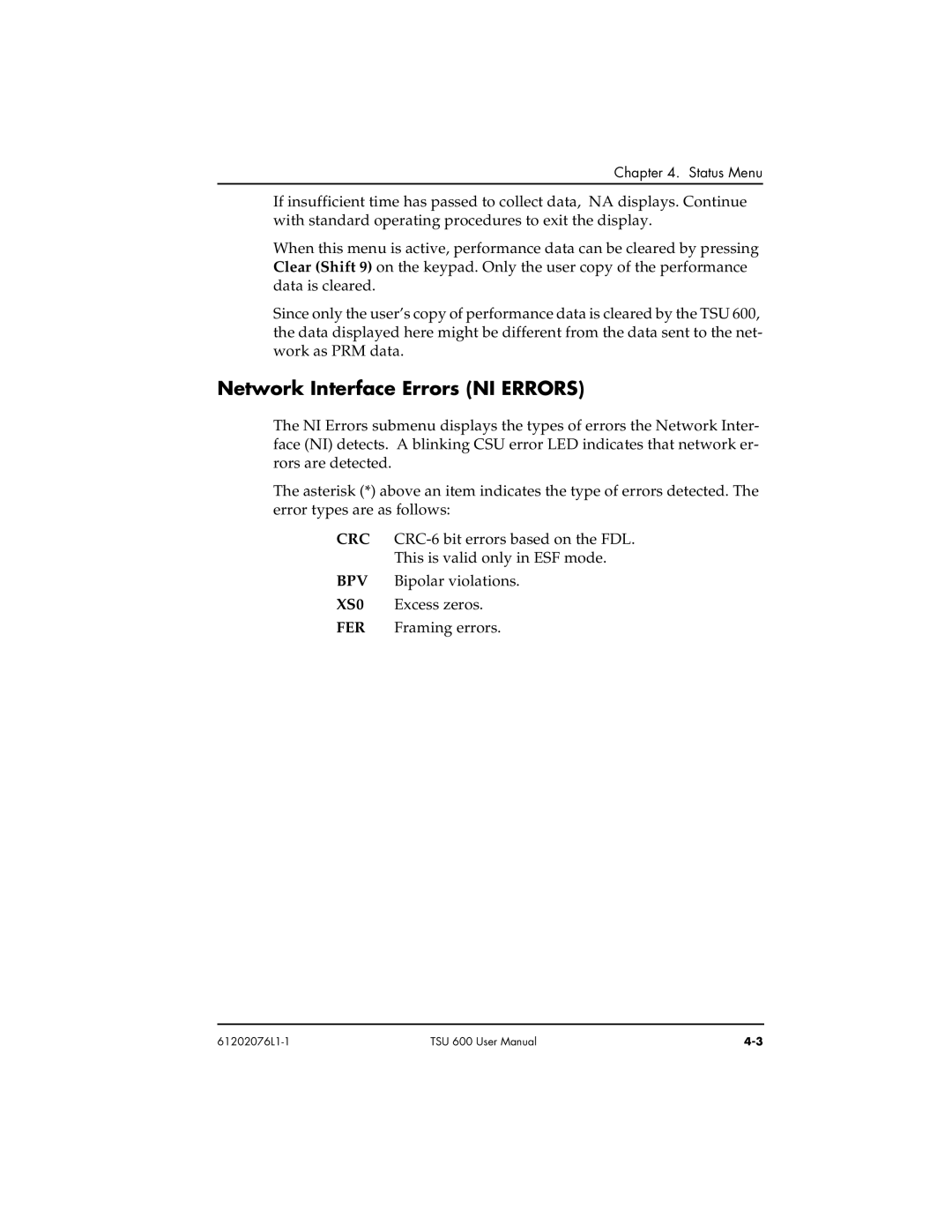 ADTRAN 1202076L2#DC, 1202076L1#DC user manual Network Interface Errors NI Errors 