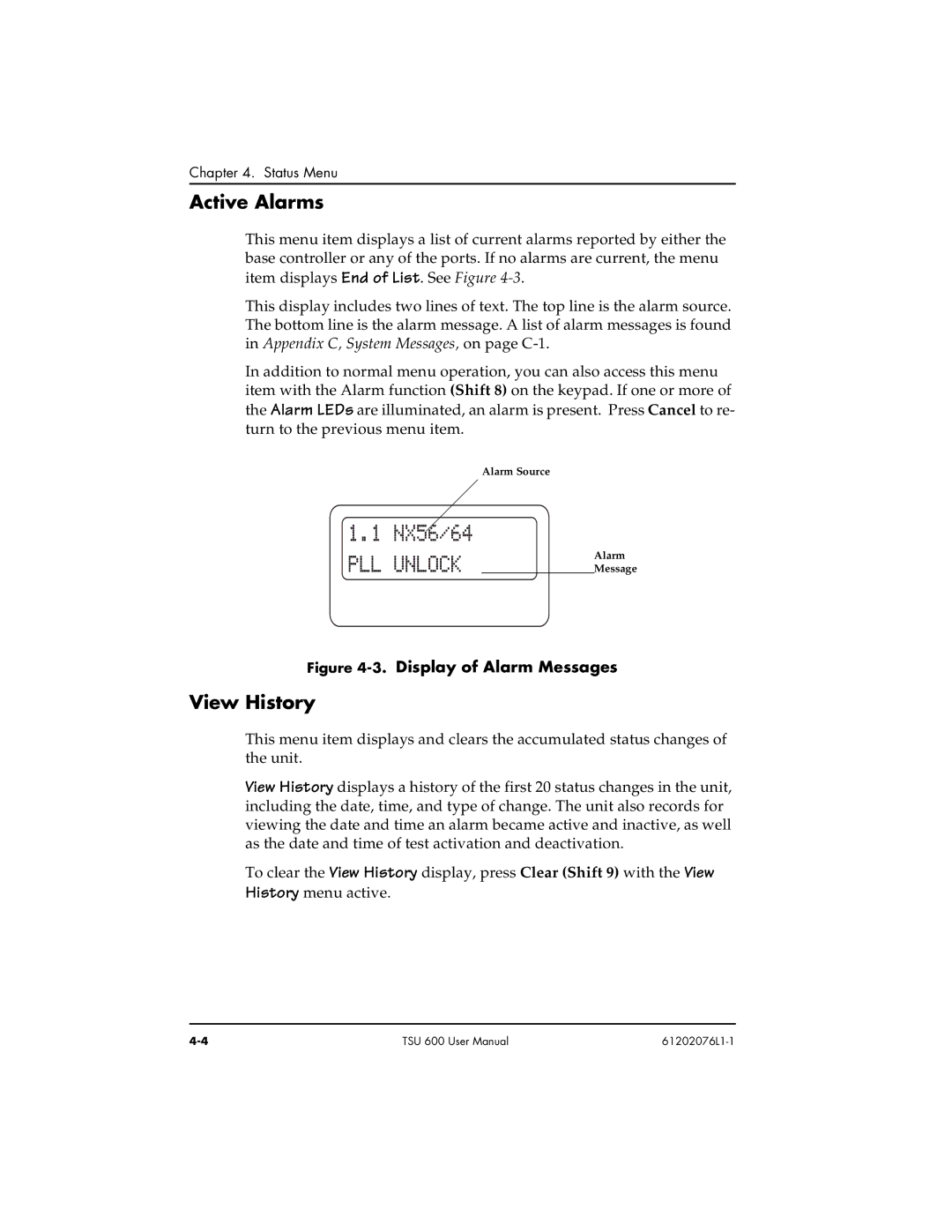 ADTRAN 1202076L2#DC, 1202076L1#DC user manual Active Alarms, View History 