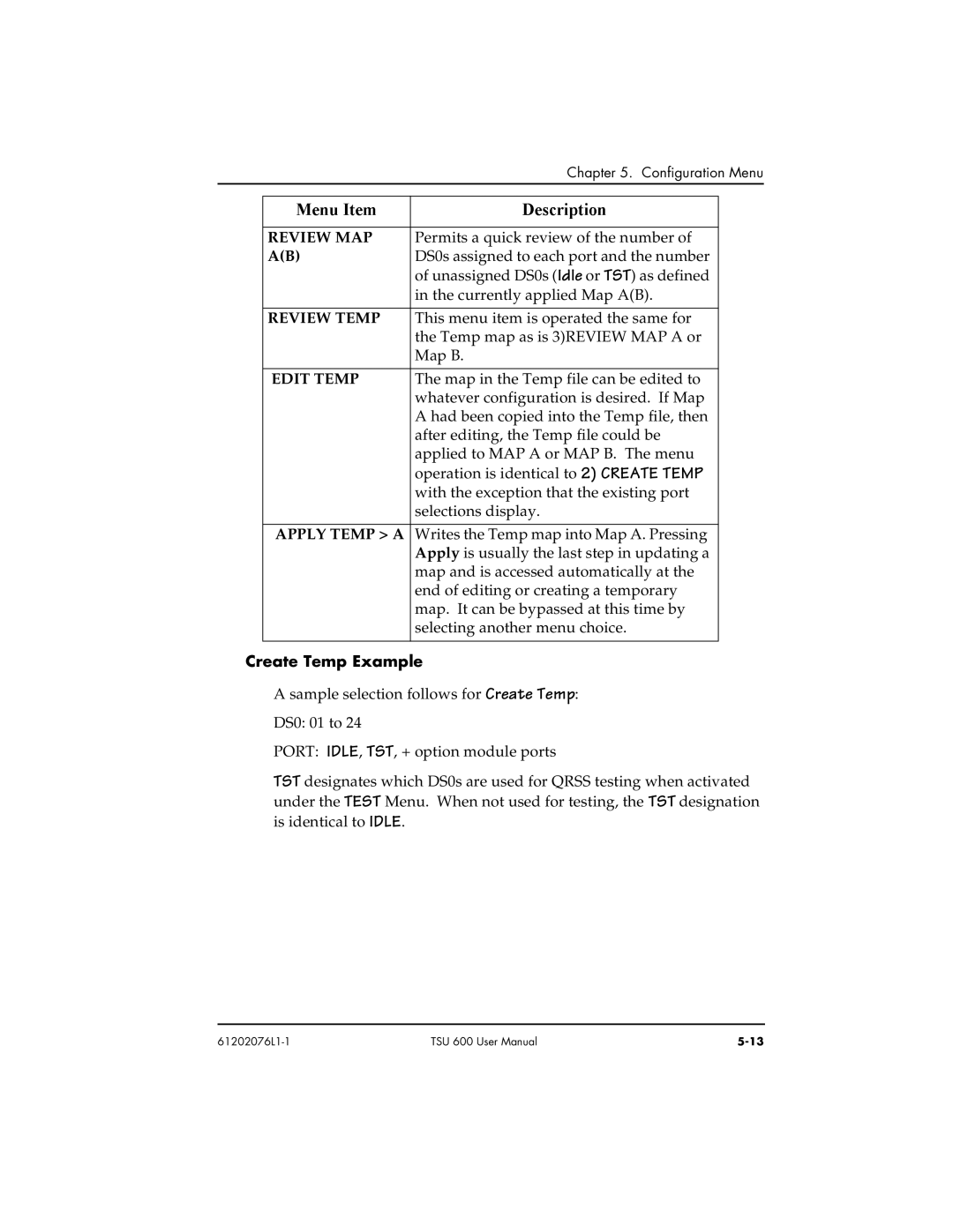 ADTRAN 1202076L2#DC, 1202076L1#DC user manual Review MAP, Review Temp, Edit Temp, Apply Temp a, Create Temp Example 