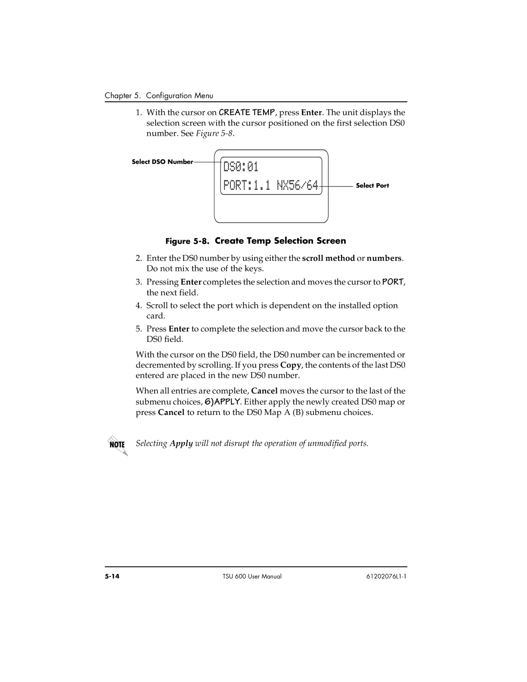 ADTRAN 1202076L2#DC, 1202076L1#DC user manual Create Temp Selection Screen 