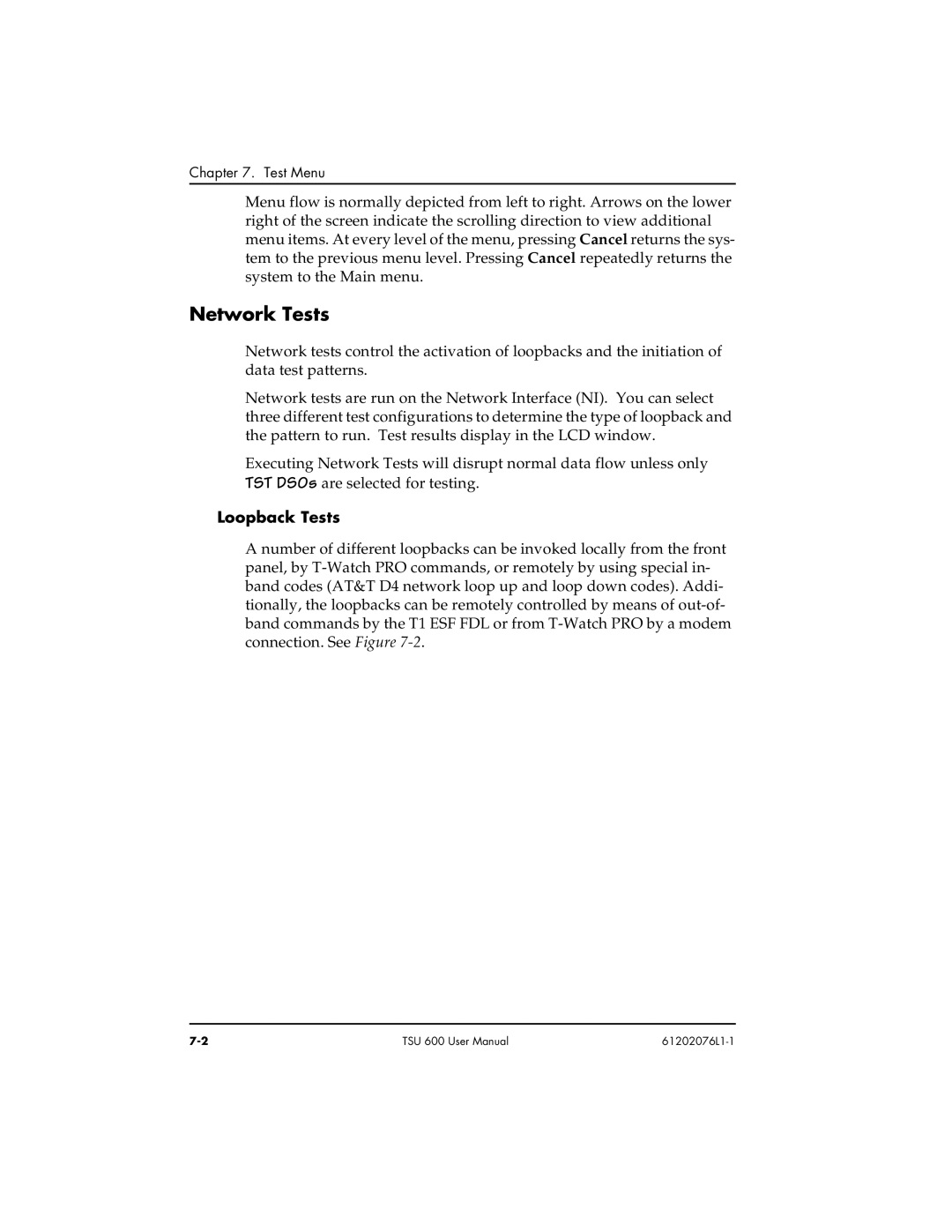 ADTRAN 1202076L2#DC, 1202076L1#DC user manual Network Tests, Loopback Tests 