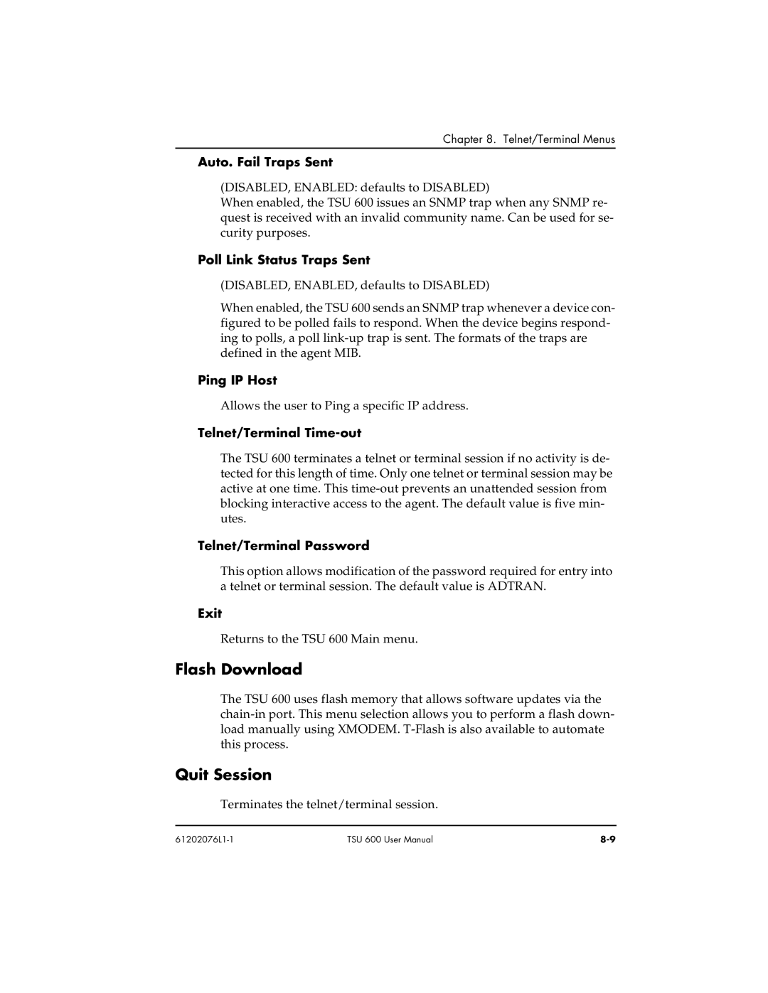 ADTRAN 1202076L2#DC, 1202076L1#DC user manual Flash Download, Quit Session 