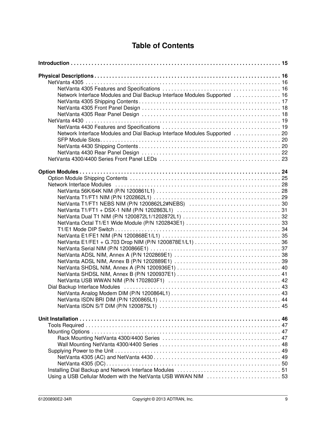 ADTRAN 1202890E1 manual Table of Contents 