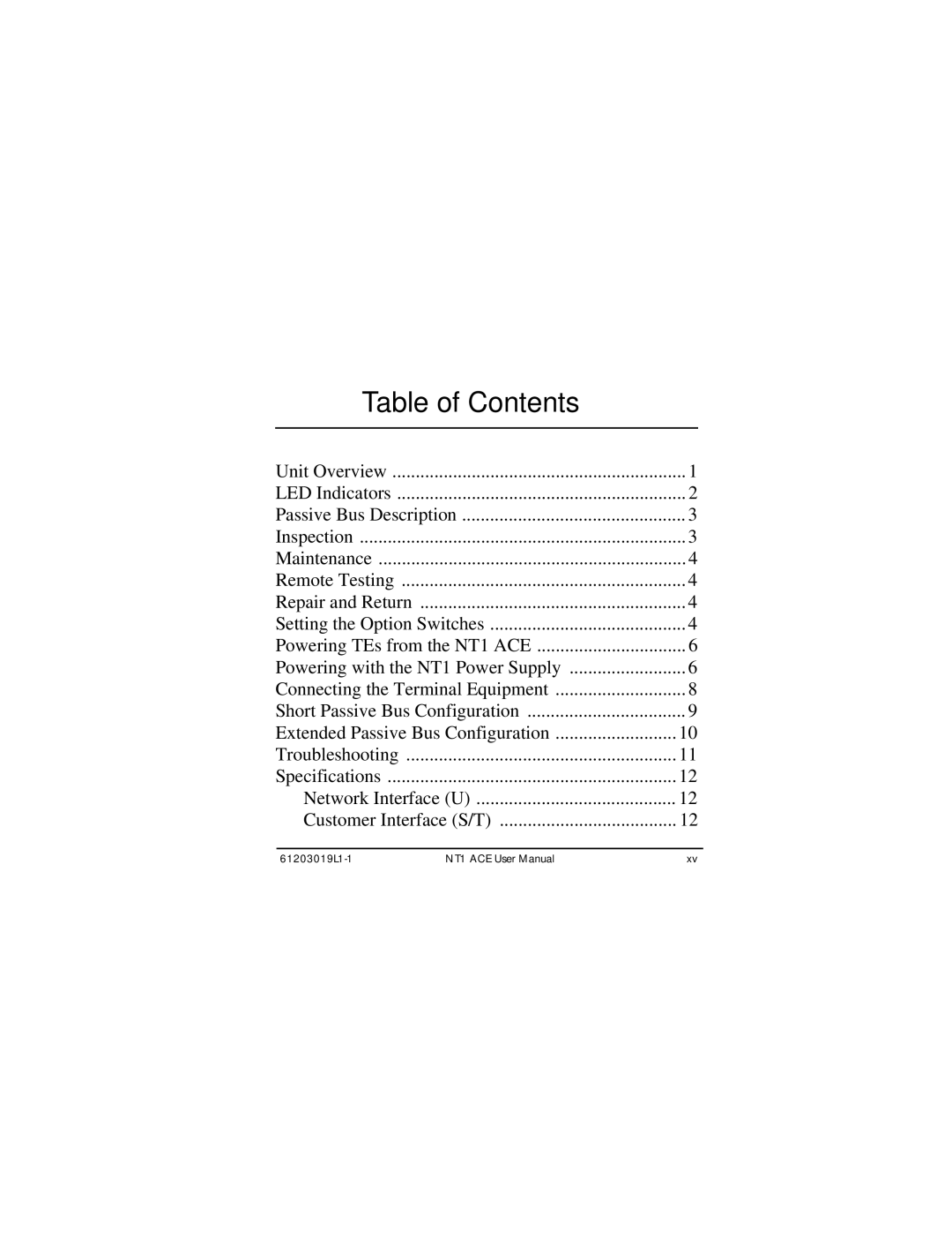 ADTRAN 1203019L2, 203019L1, 1203019L3 user manual Table of Contents 