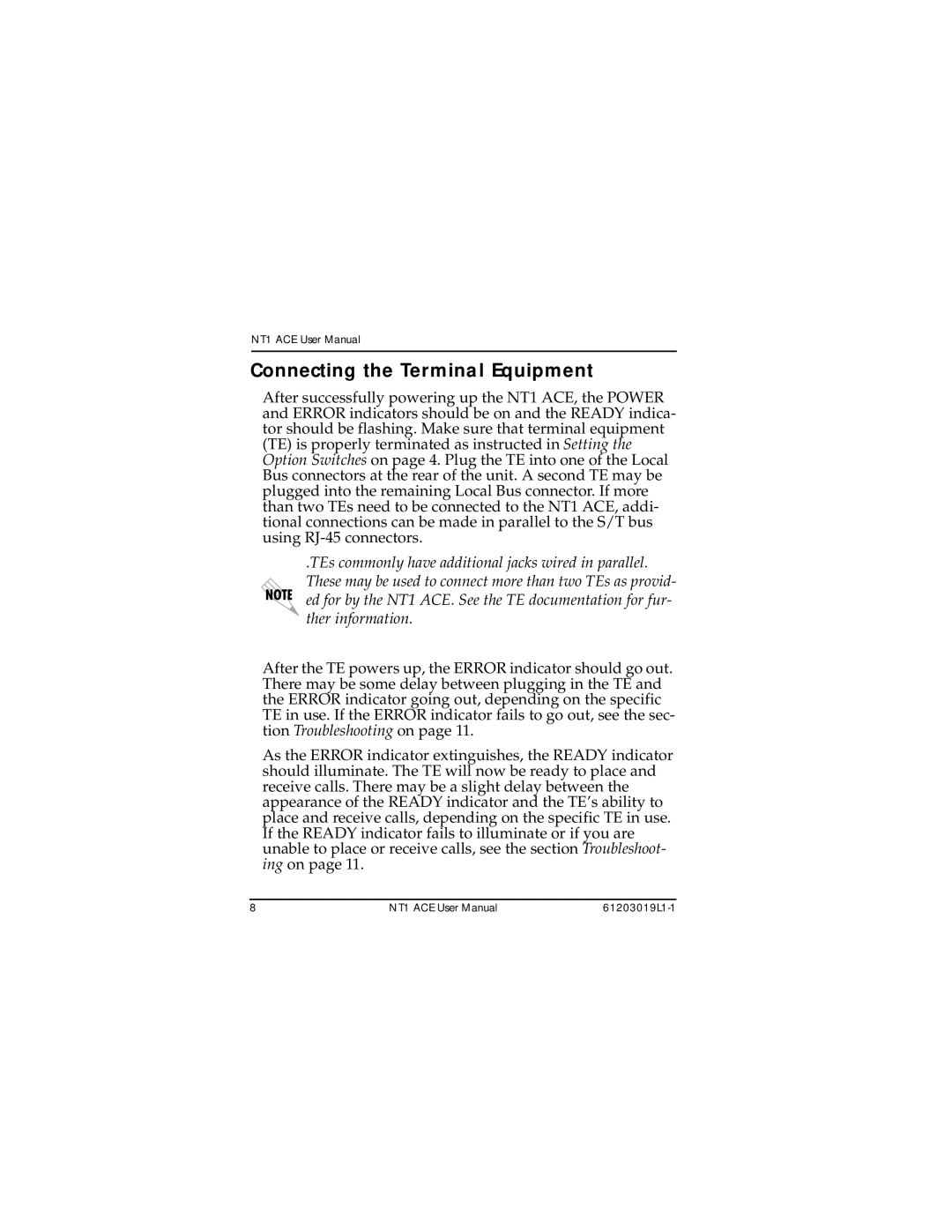 ADTRAN 1203019L2, 203019L1, 1203019L3 user manual Connecting the Terminal Equipment 