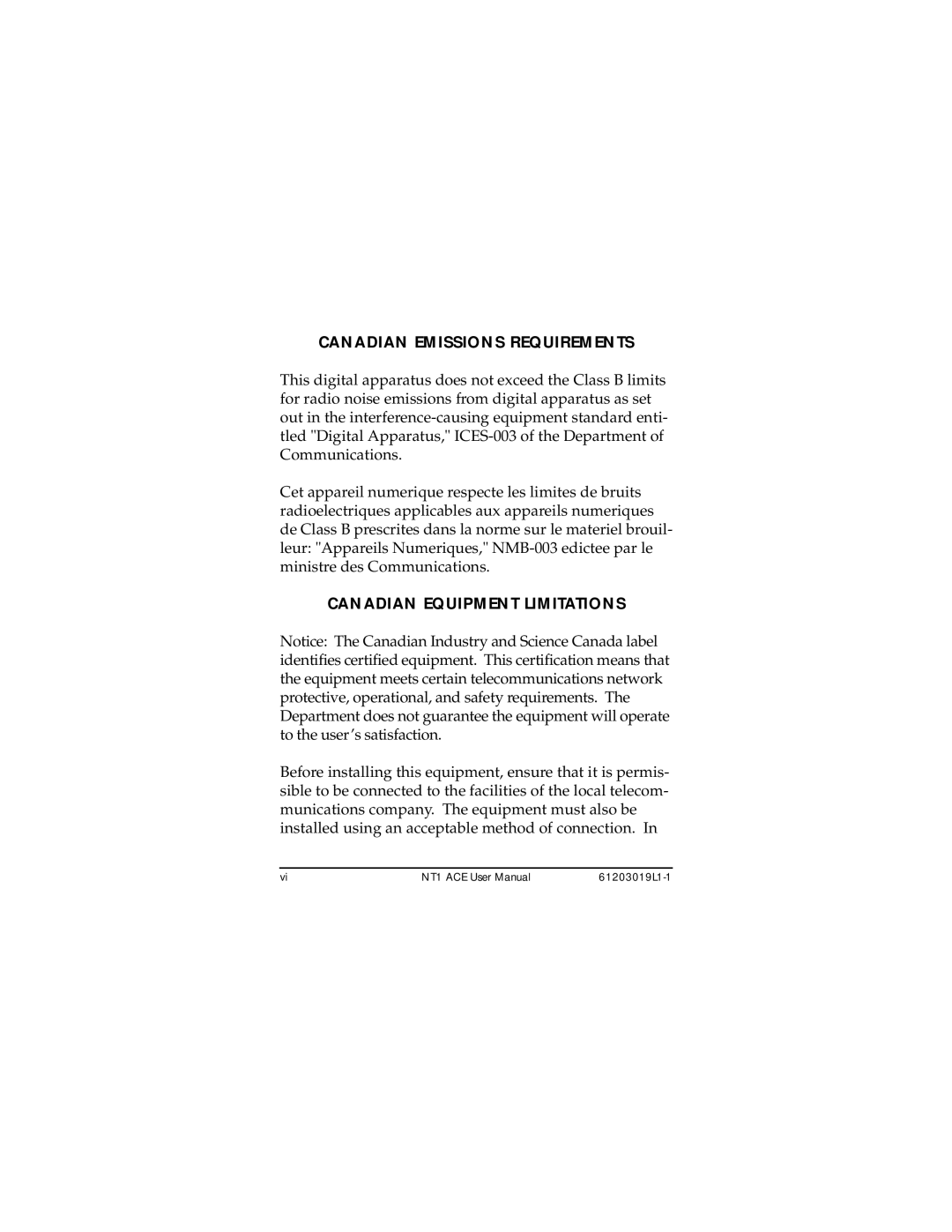 ADTRAN 1203019L2, 203019L1, 1203019L3 user manual Canadian Emissions Requirements 