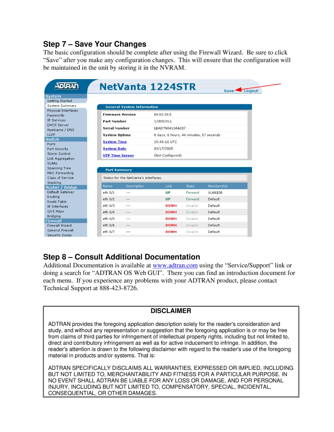 ADTRAN 1224R manual Save Your Changes, Consult Additional Documentation 