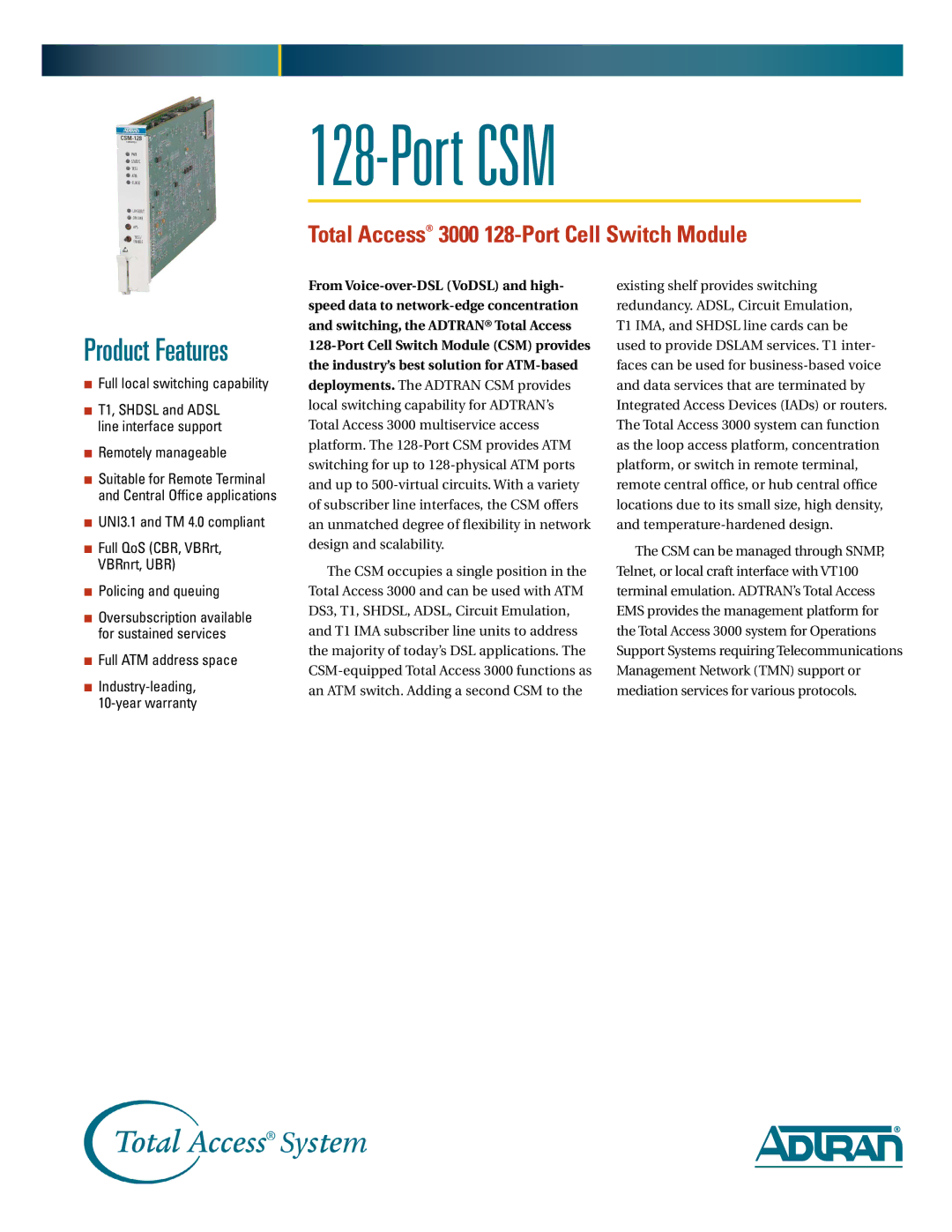 ADTRAN 128-Port CSM warranty 