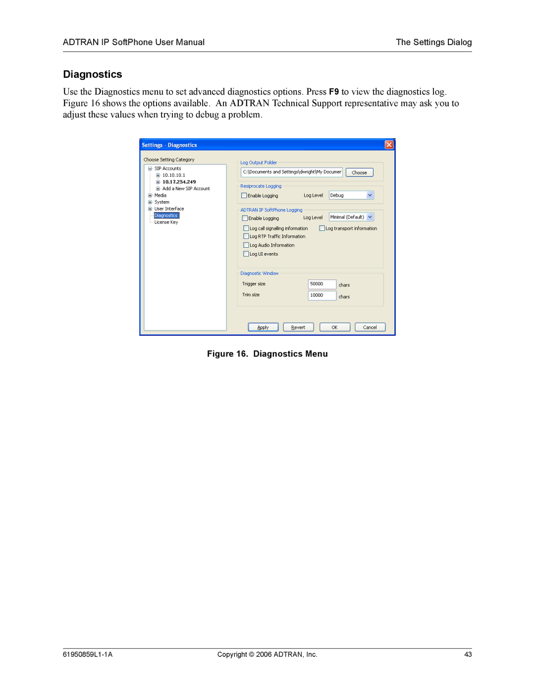 ADTRAN 1950859L1 user manual Diagnostics Menu 