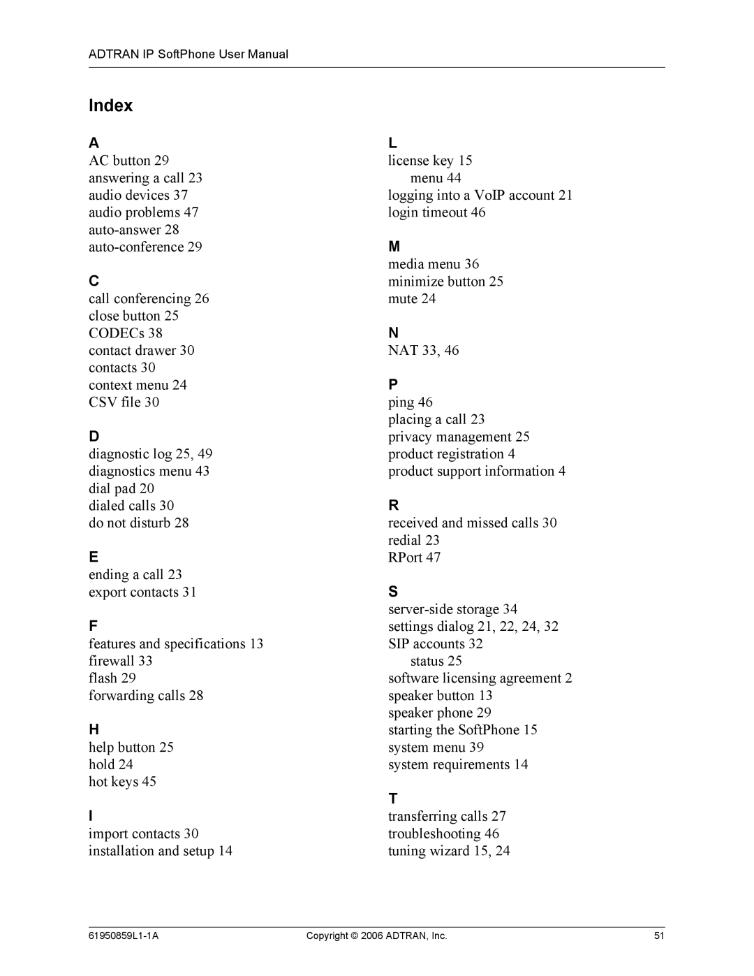 ADTRAN 1950859L1 user manual Index 