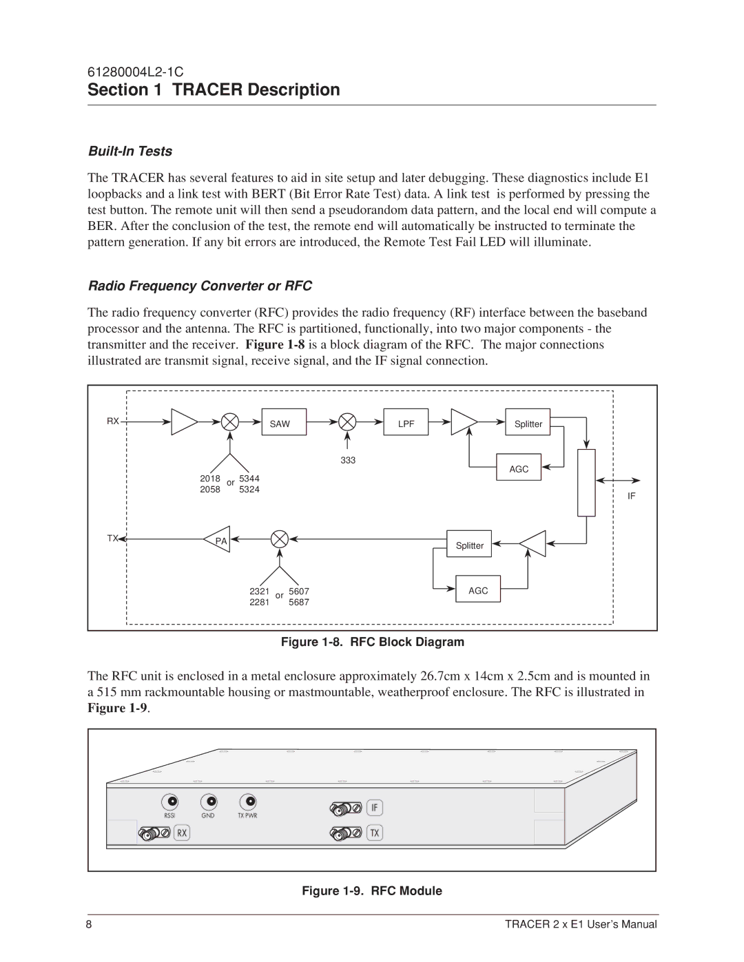 ADTRAN 2 x E1 user manual Built-In Tests, Radio Frequency Converter or RFC 