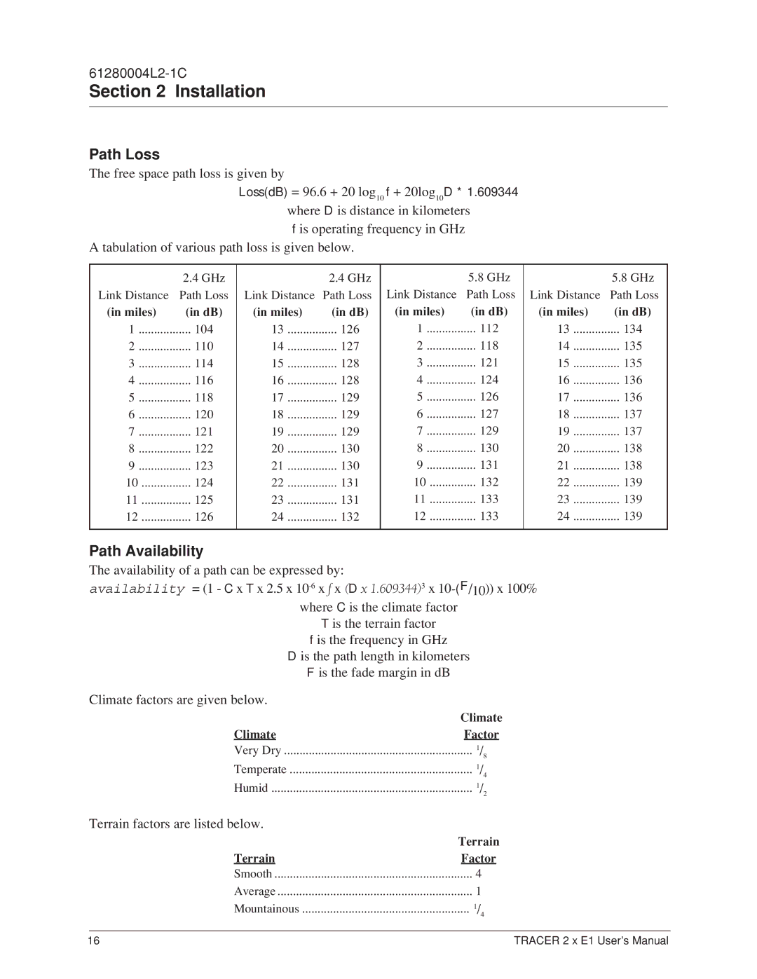 ADTRAN 2 x E1 user manual Path Loss, Path Availability 