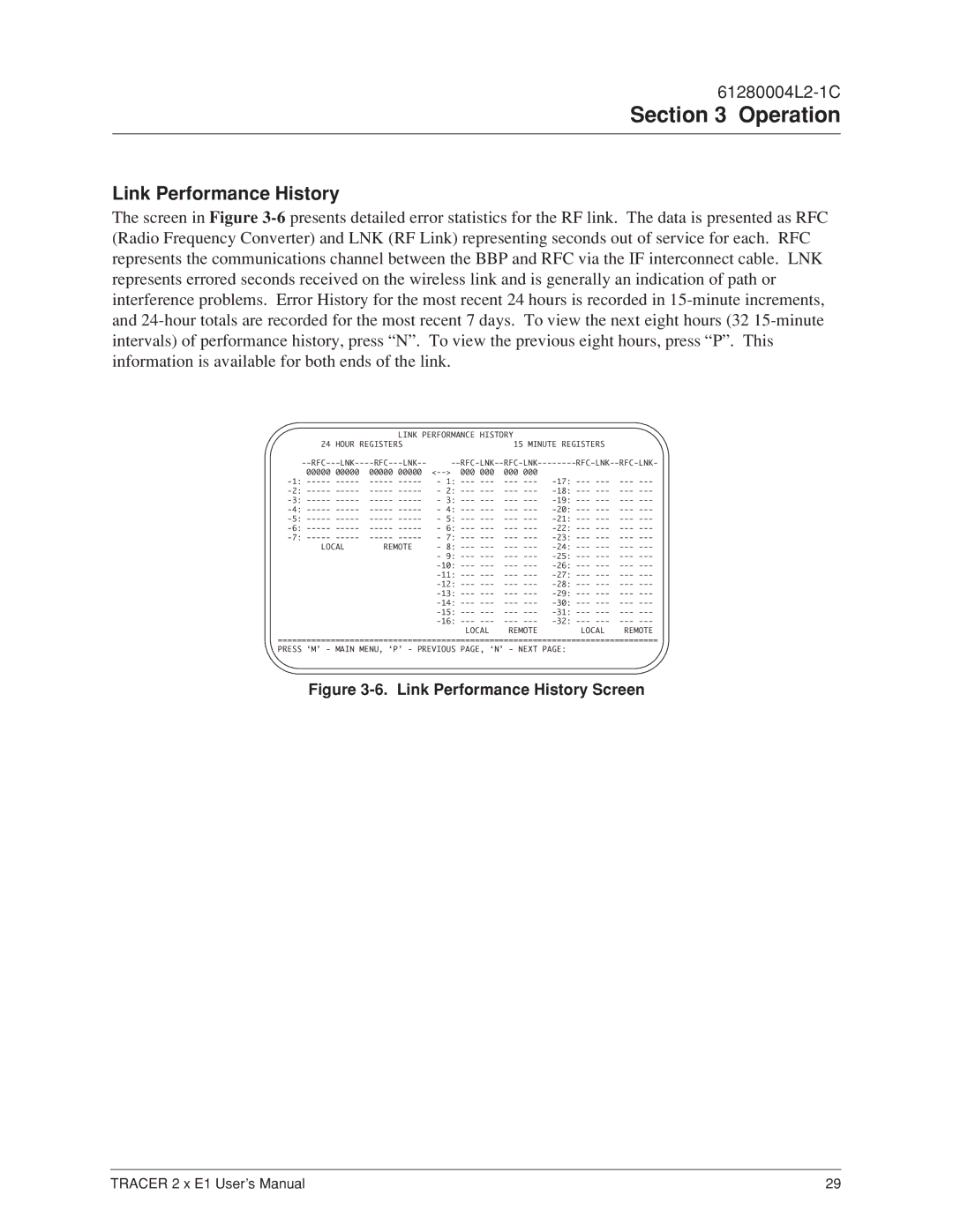 ADTRAN 2 x E1 user manual Link Performance History Screen 