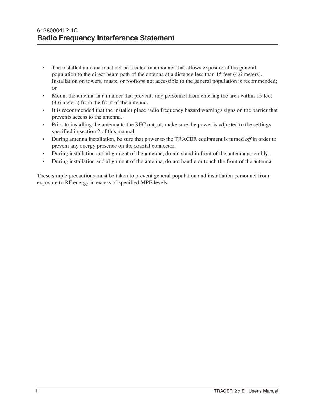 ADTRAN 2 x E1 user manual Radio Frequency Interference Statement 