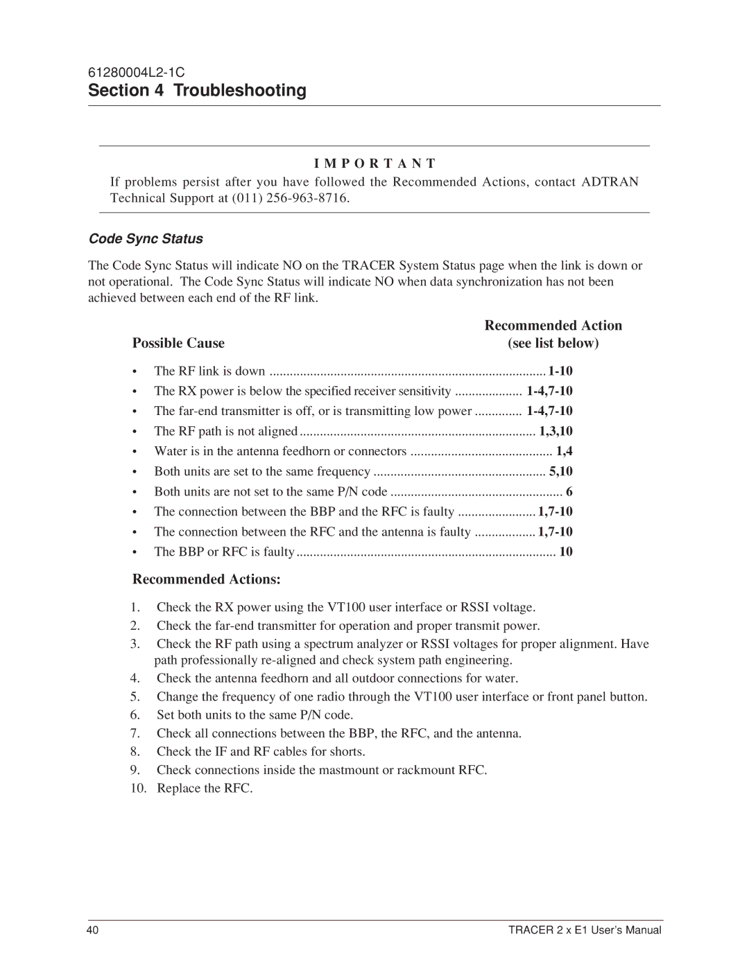 ADTRAN 2 x E1 user manual Code Sync Status 