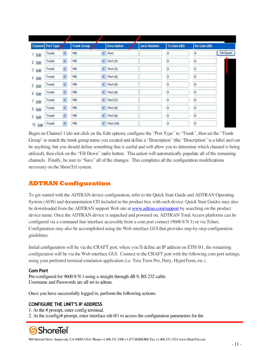 ADTRAN 220T1 manual Adtran Configuration, Com Port 