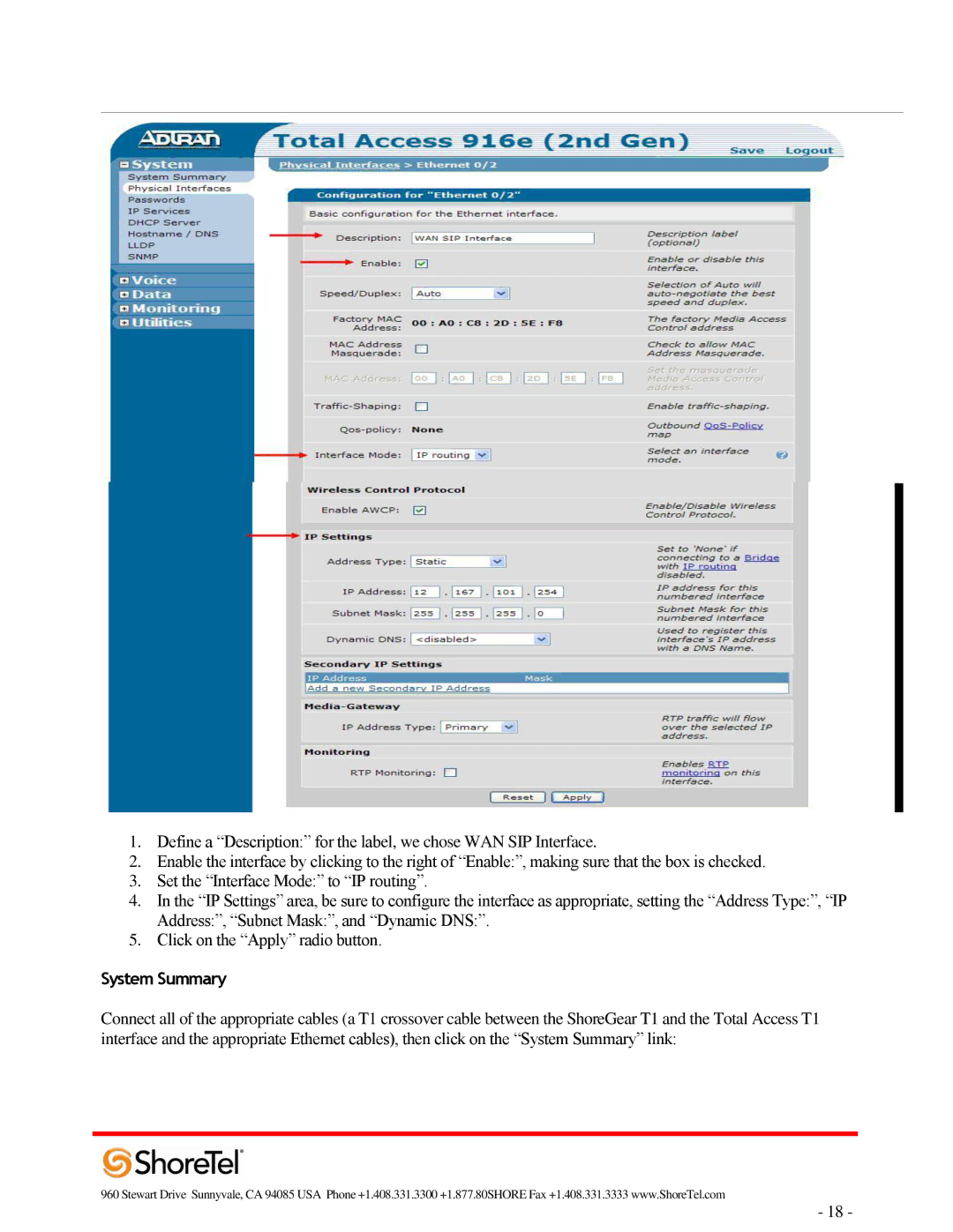 ADTRAN 220T1 manual System Summary 