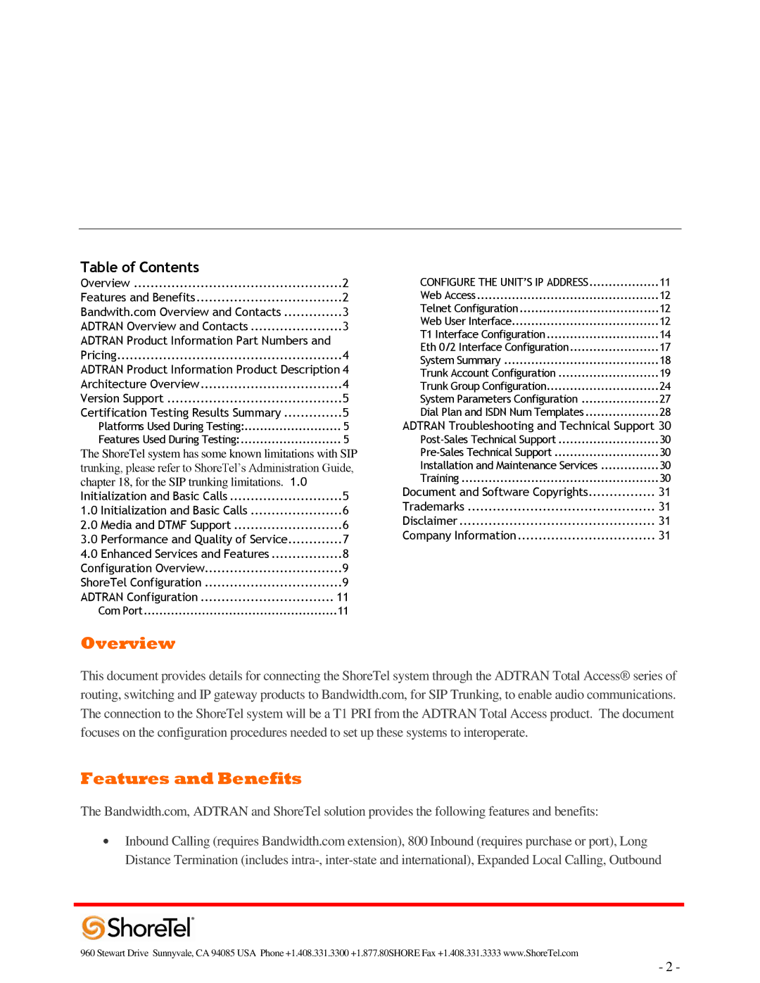 ADTRAN 220T1 manual Overview, Features and Benefits 