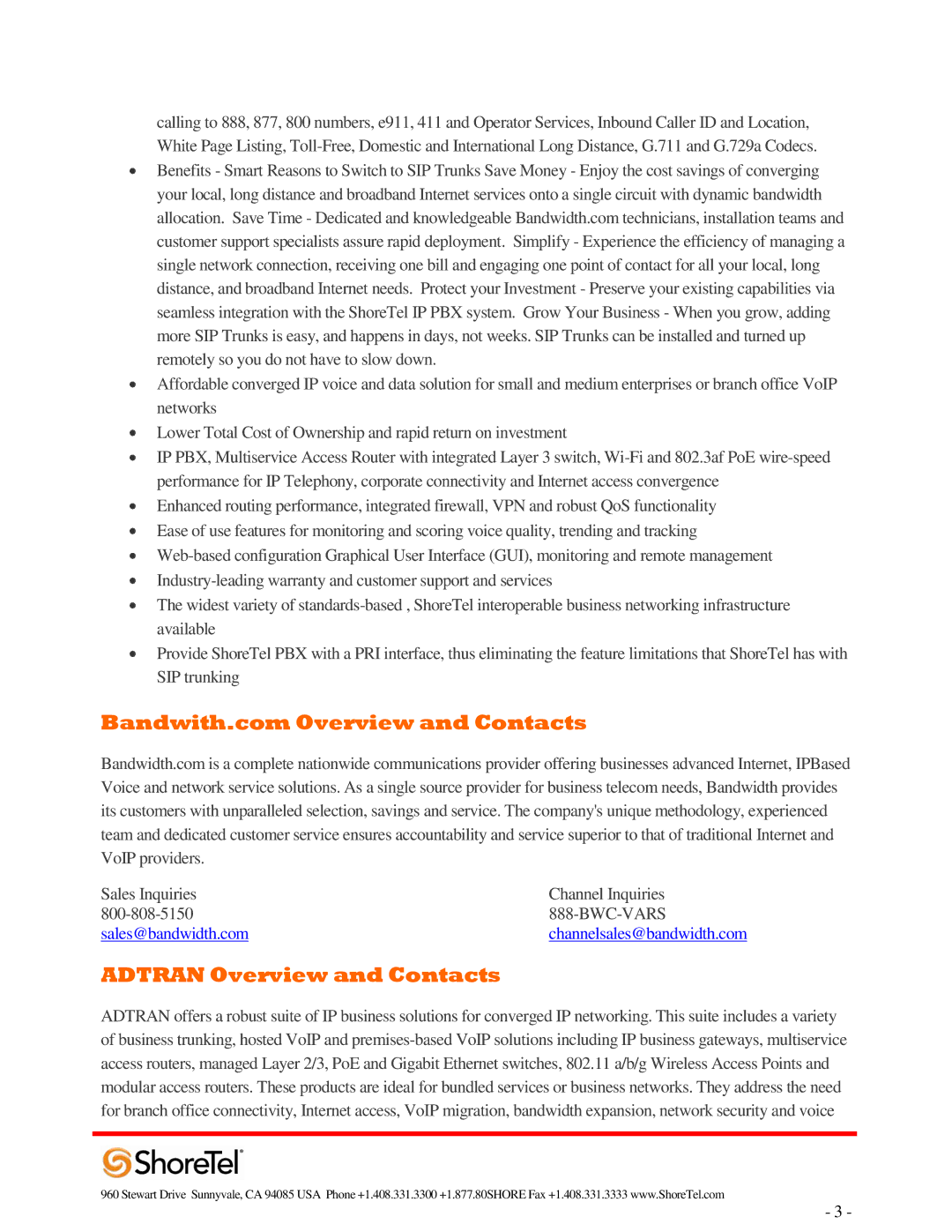 ADTRAN 220T1 manual Adtran Overview and Contacts 