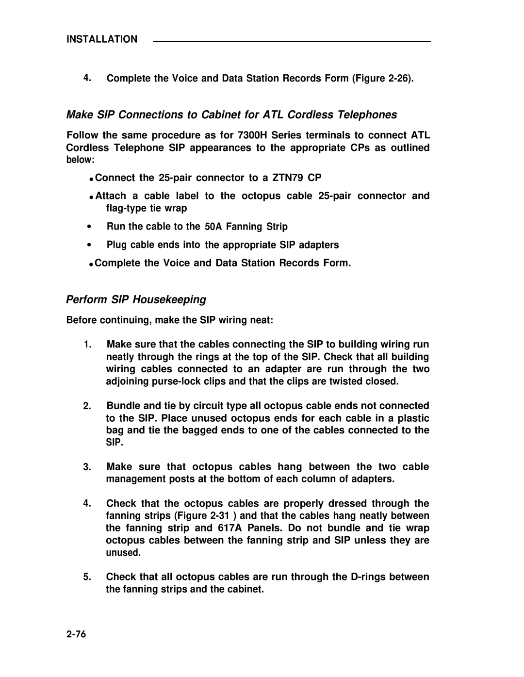 ADTRAN 25 manual Make SIP Connections to Cabinet for ATL Cordless Telephones, Perform SIP Housekeeping 