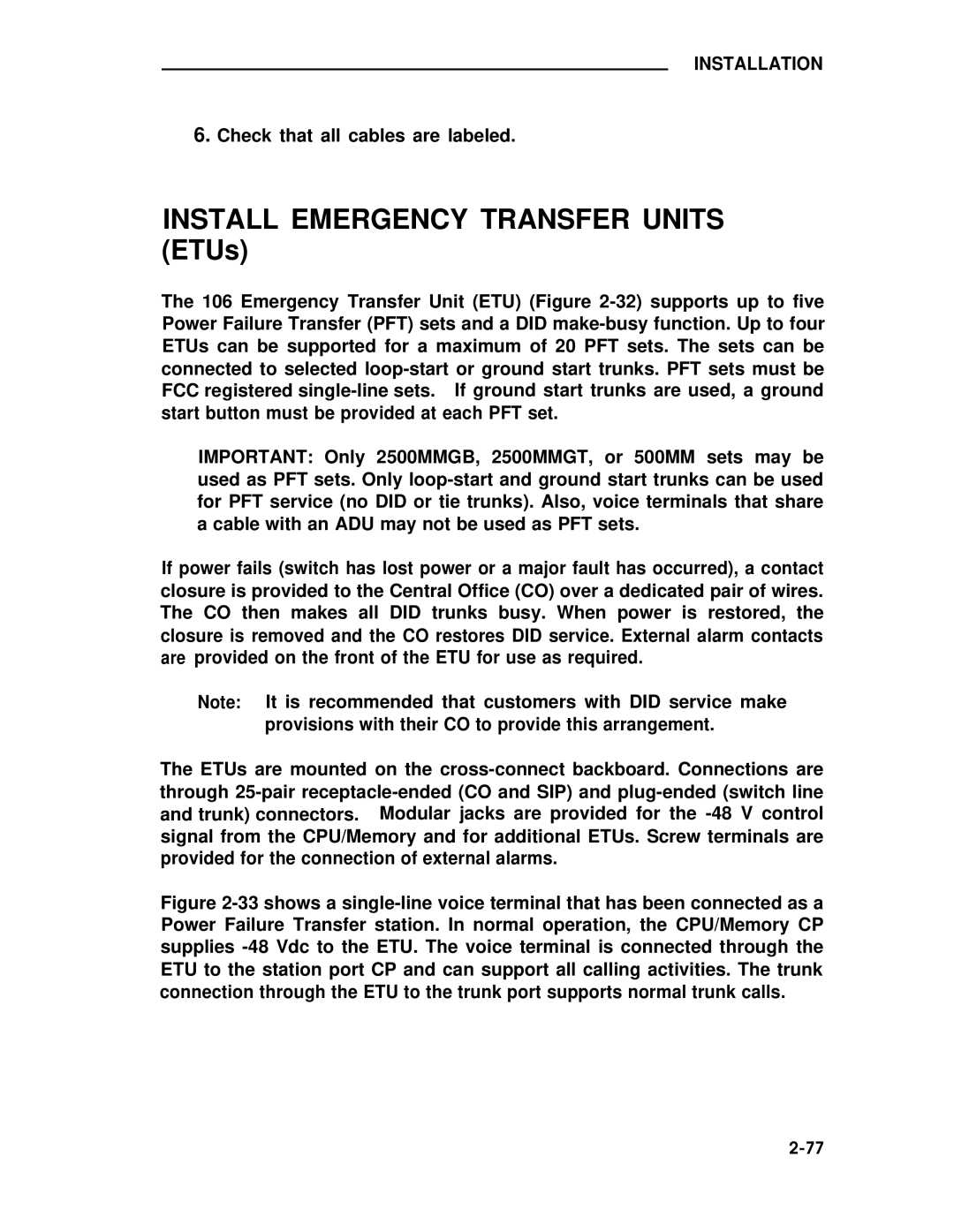 ADTRAN 25 manual Install Emergency Transfer Units ETUs 