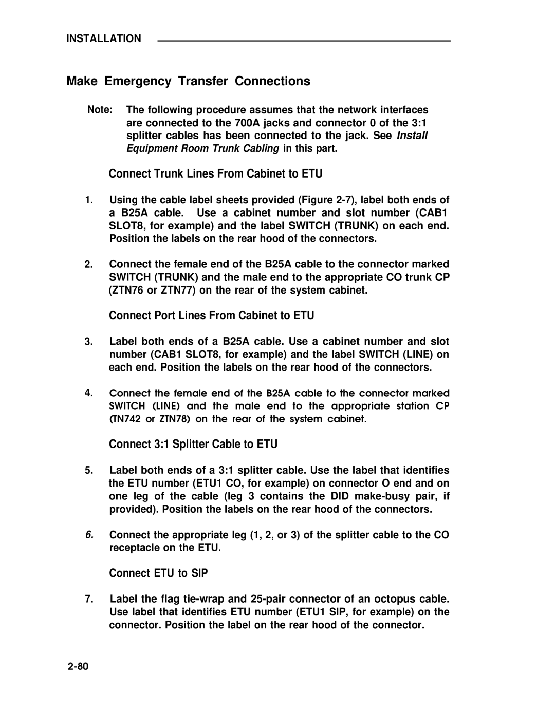 ADTRAN 25 manual Make Emergency Transfer Connections, Connect Trunk Lines From Cabinet to ETU 