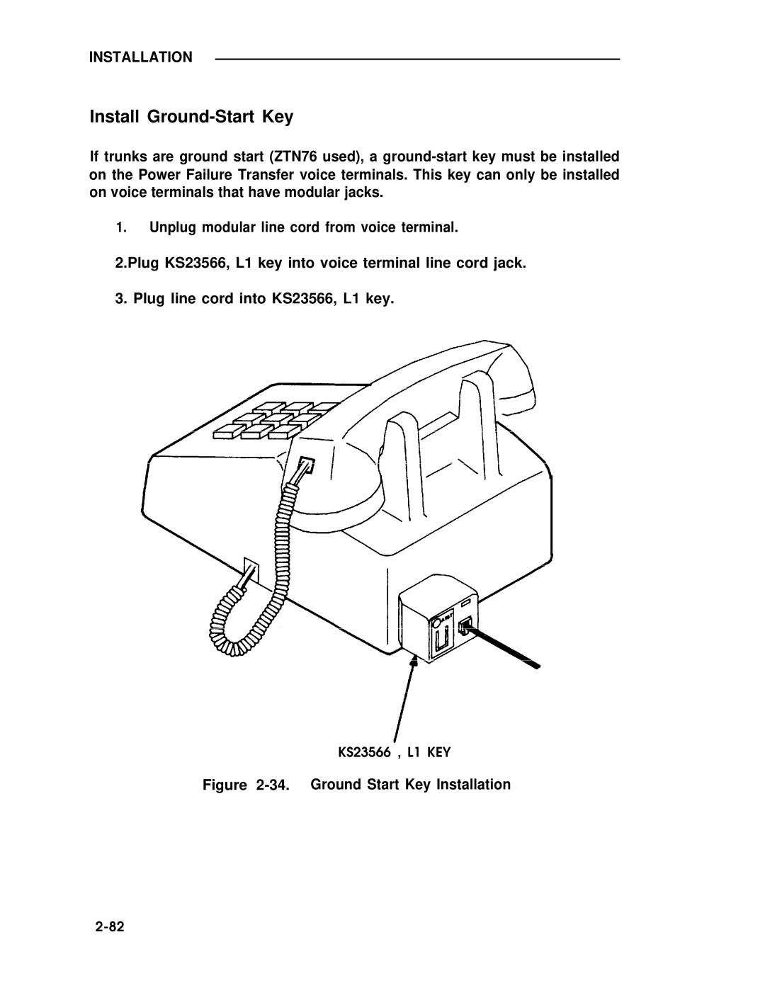 ADTRAN 25 manual Install Ground-Start Key, Ground Start Key Installation 