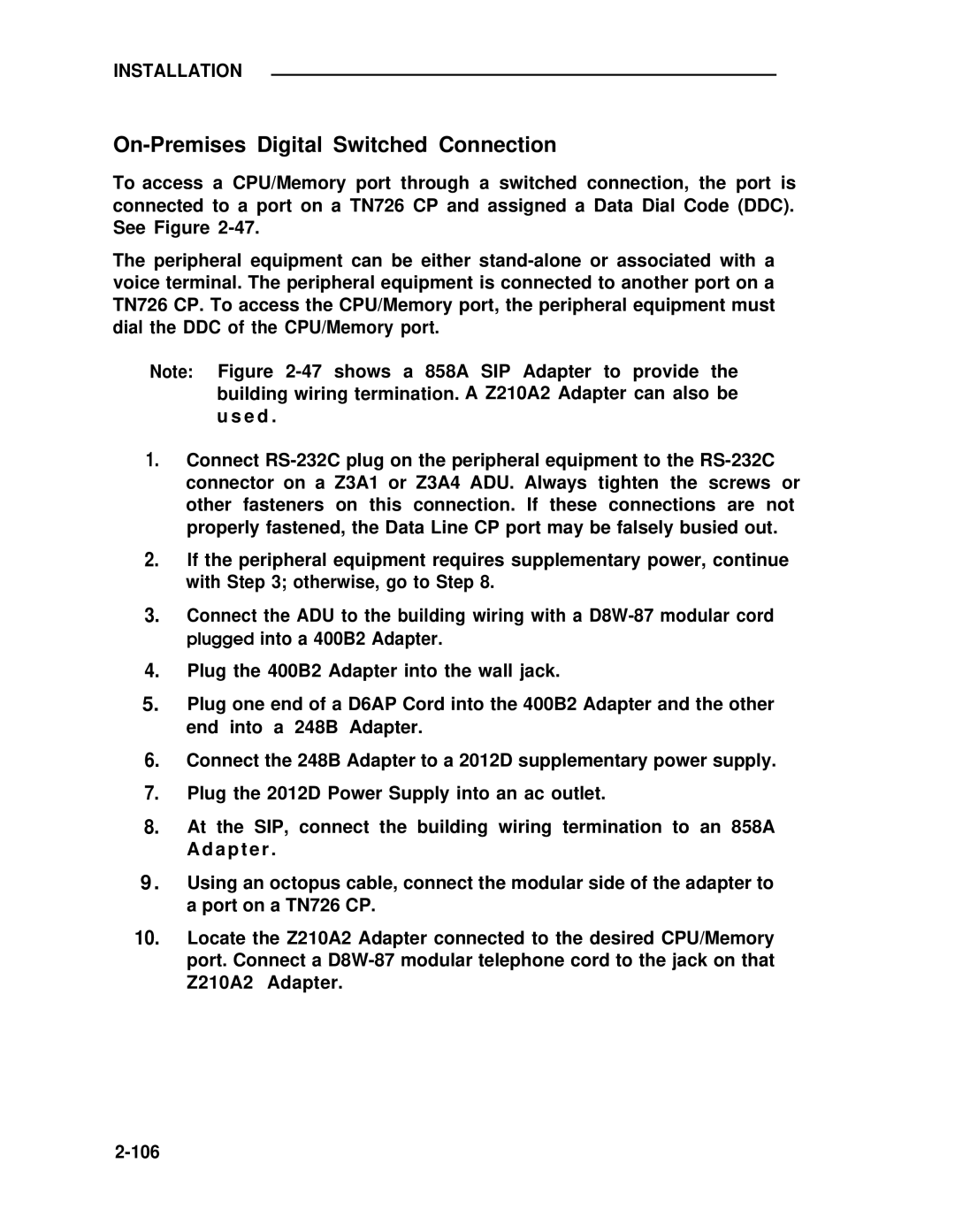 ADTRAN 25 manual On-Premises Digital Switched Connection 