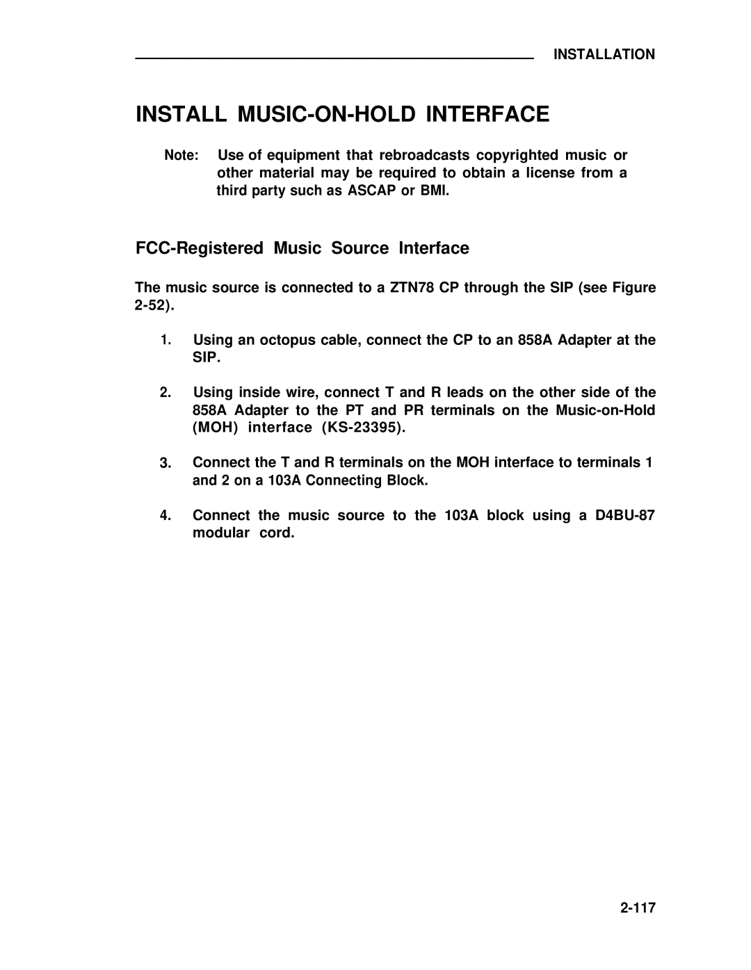 ADTRAN 25 manual Install MUSIC-ON-HOLD Interface, FCC-Registered Music Source Interface 