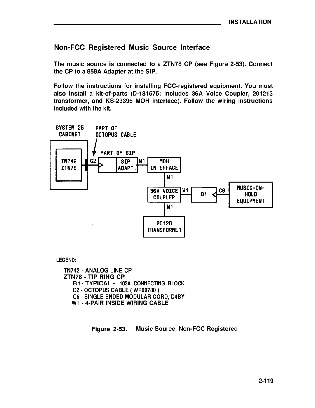 ADTRAN 25 manual Non-FCC Registered Music Source Interface, Music Source, Non-FCC Registered 119 