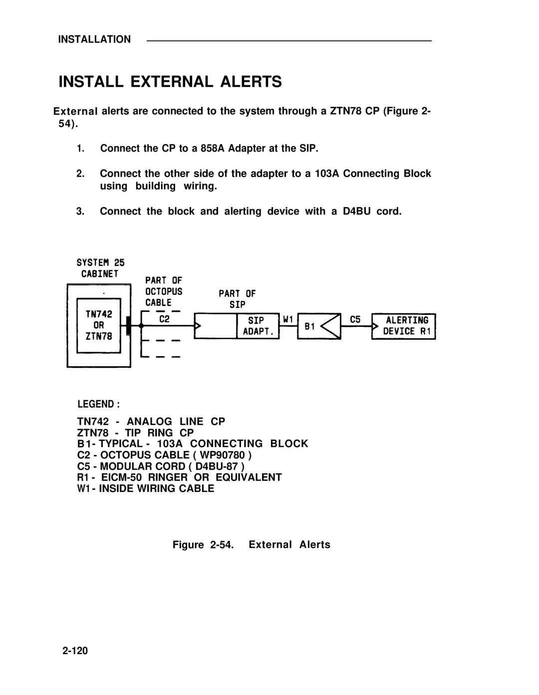 ADTRAN 25 manual Install External Alerts, C5 Modular Cord D4BU-87 