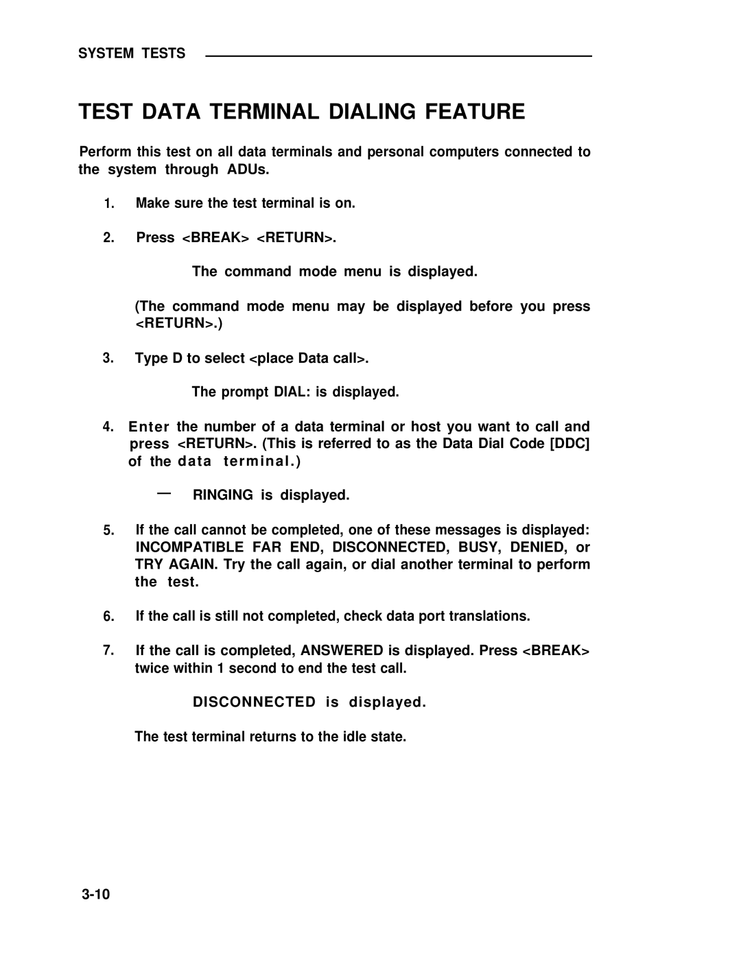 ADTRAN 25 manual Test Data Terminal Dialing Feature 