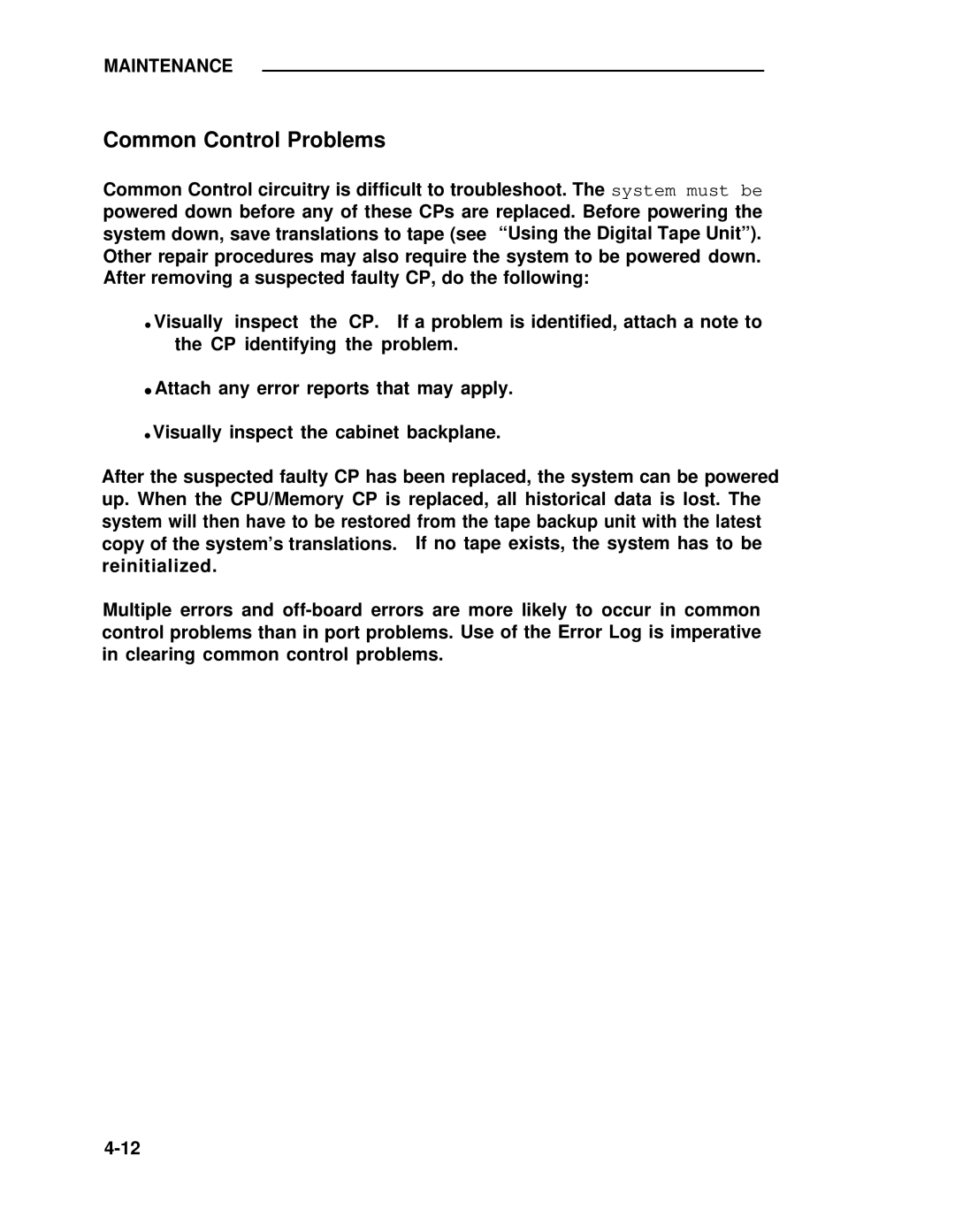 ADTRAN 25 manual Common Control Problems 