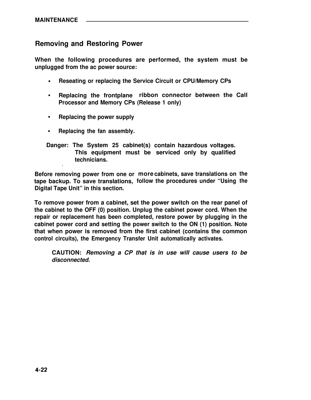 ADTRAN 25 manual Removing and Restoring Power 