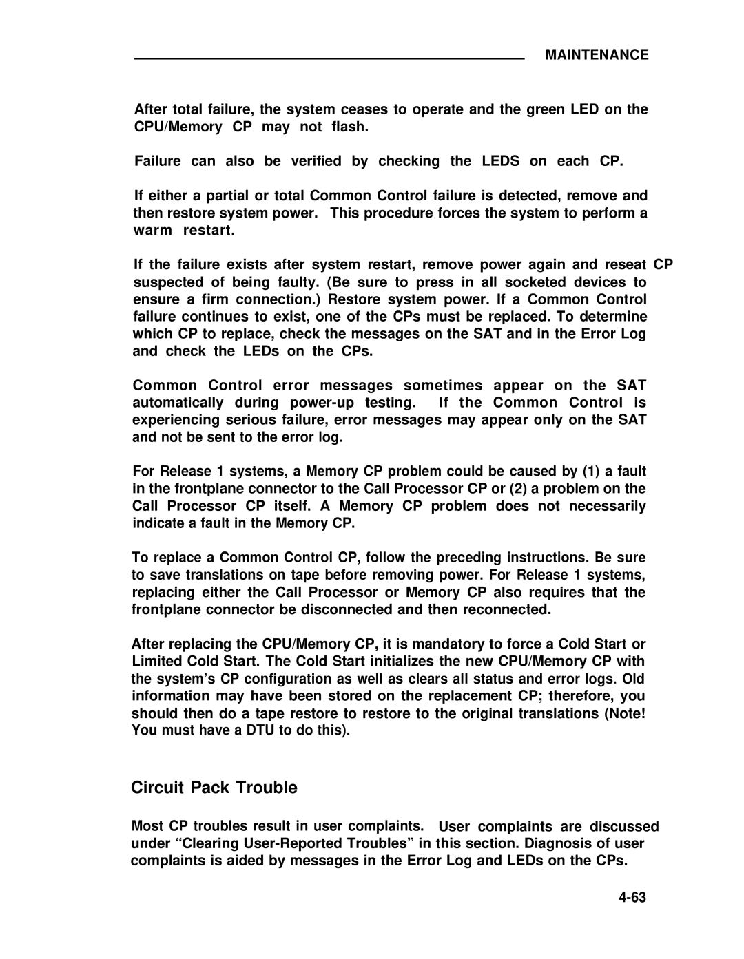 ADTRAN 25 manual Circuit Pack Trouble 