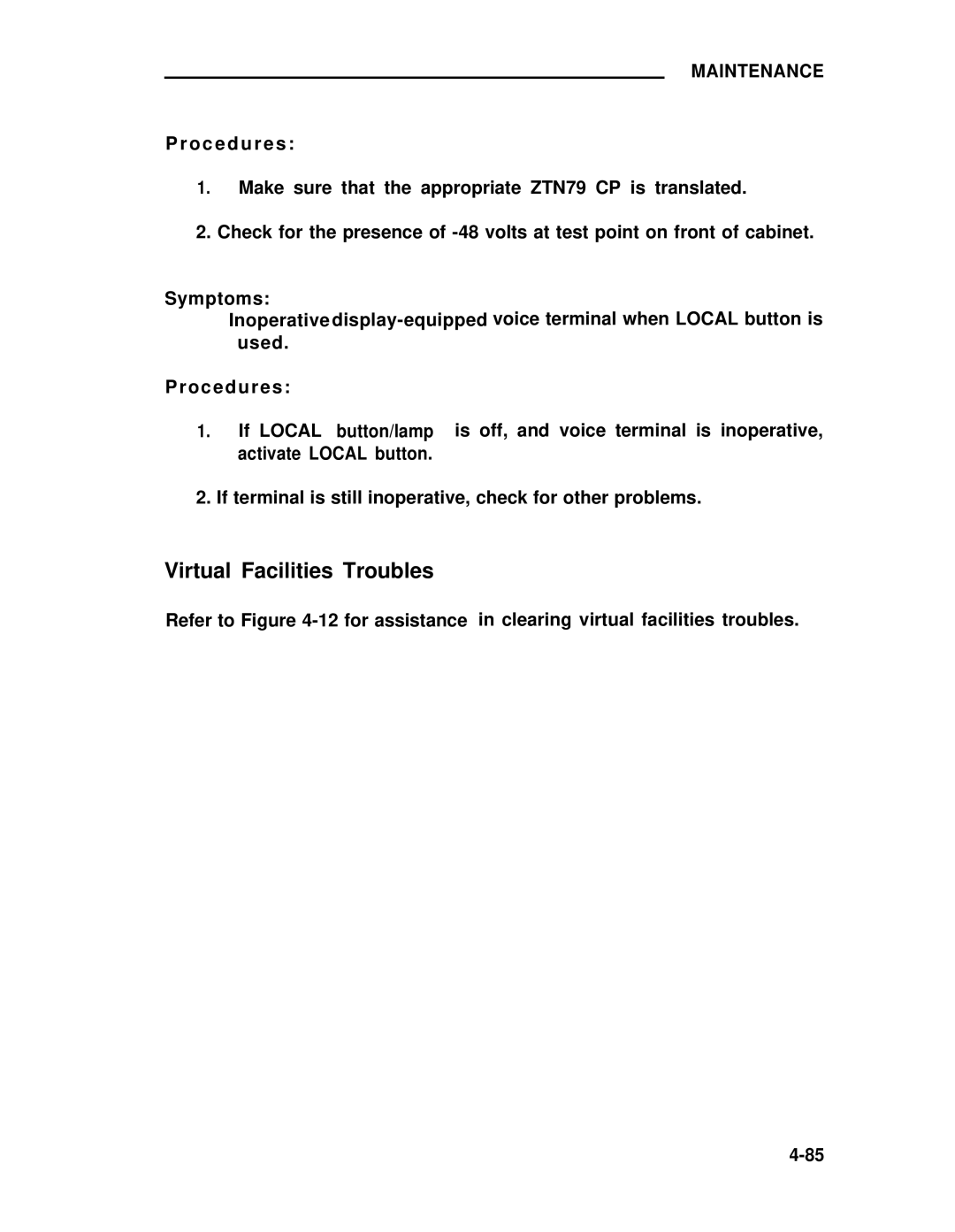 ADTRAN 25 manual Virtual Facilities Troubles 