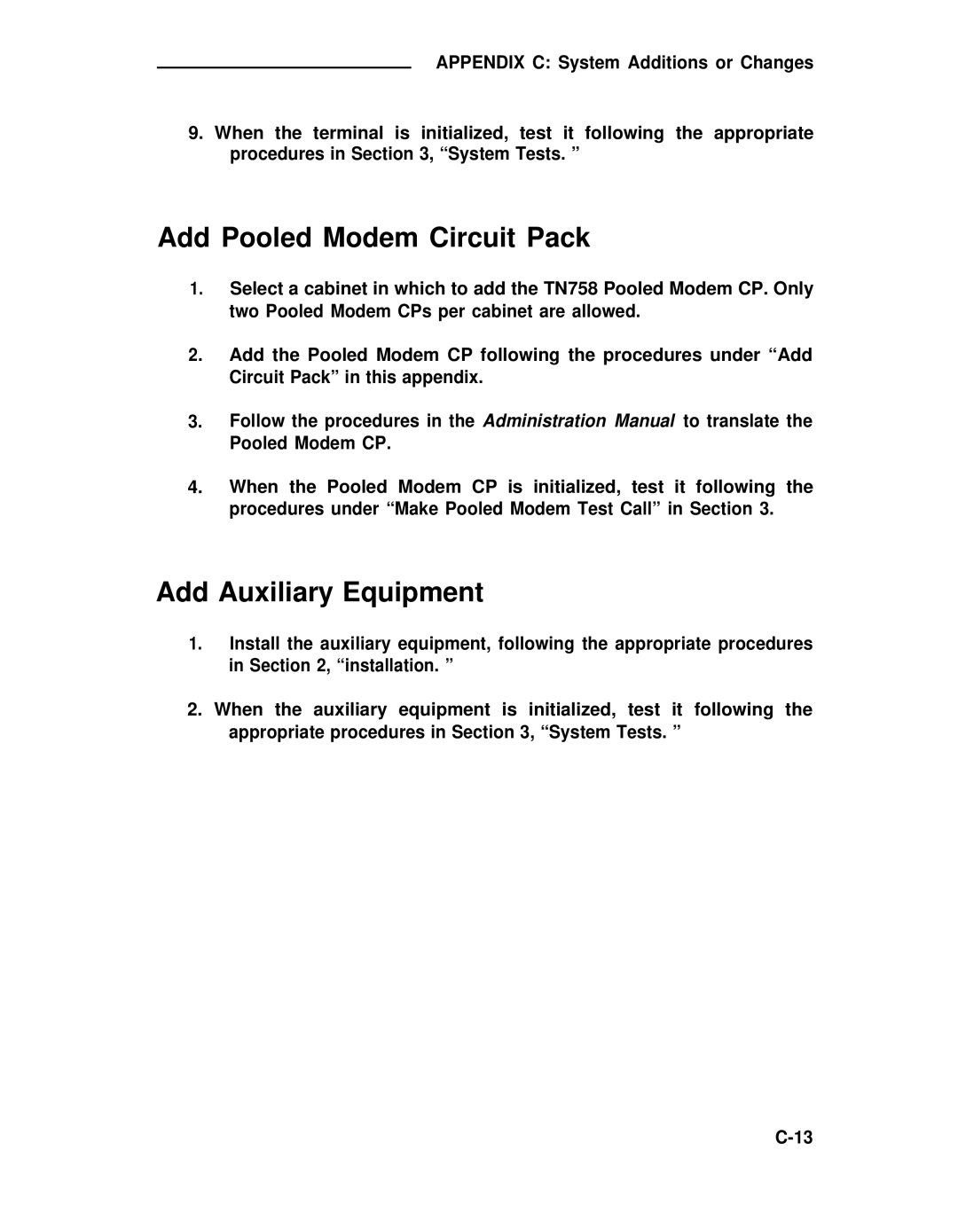 ADTRAN 25 manual Add Pooled Modem Circuit Pack 