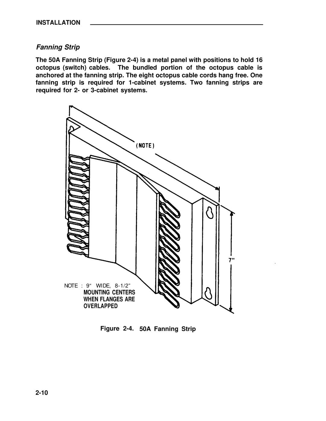 ADTRAN 25 manual Fanning Strip, Mounting Centers When Flanges are Overlapped 