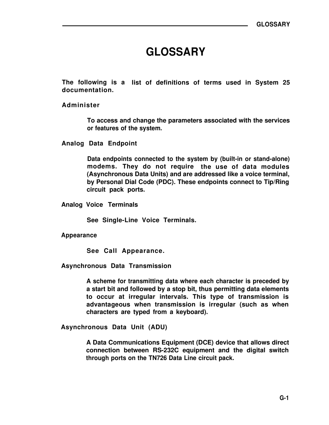 ADTRAN 25 manual Glossary 