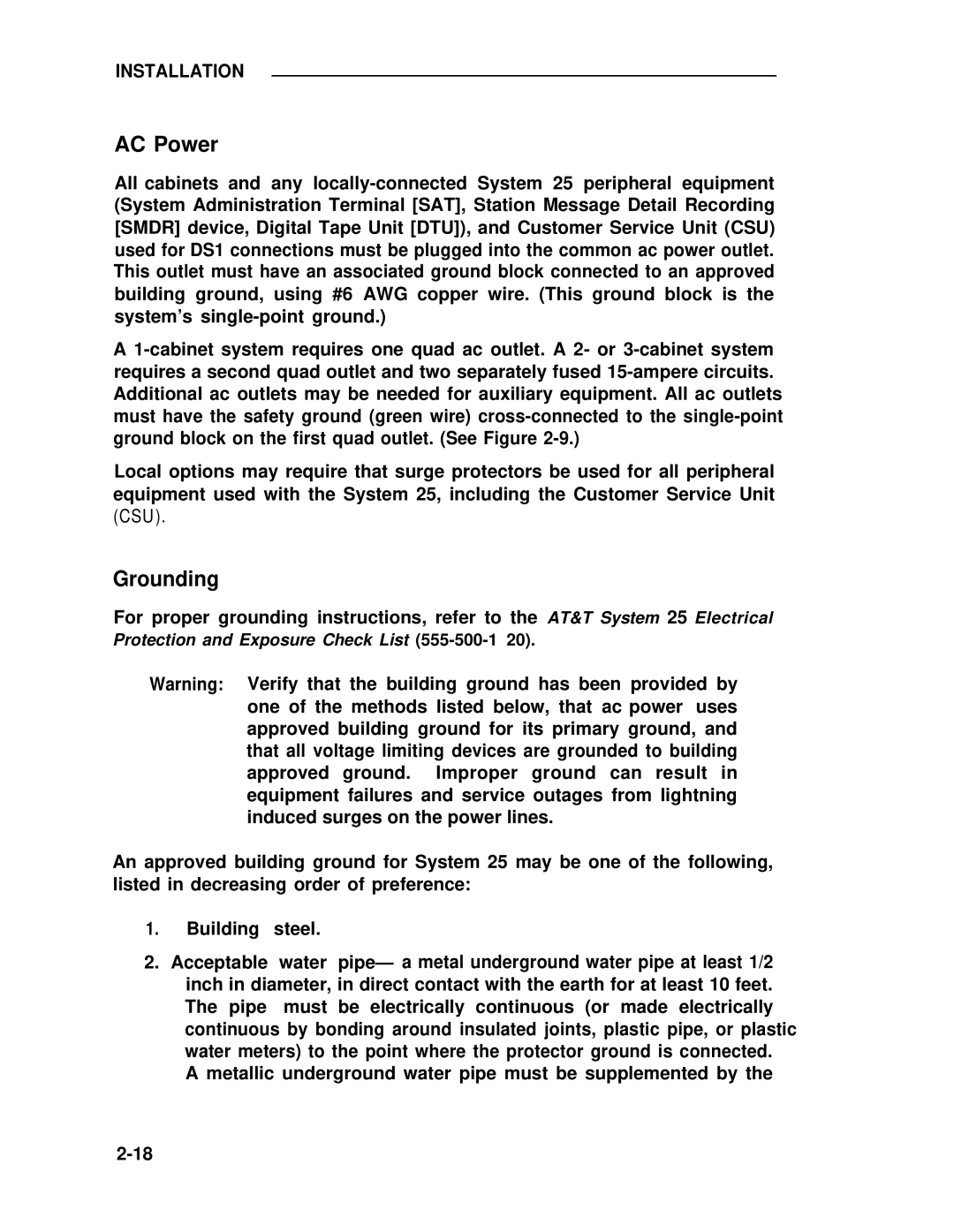 ADTRAN 25 manual AC Power, Grounding 