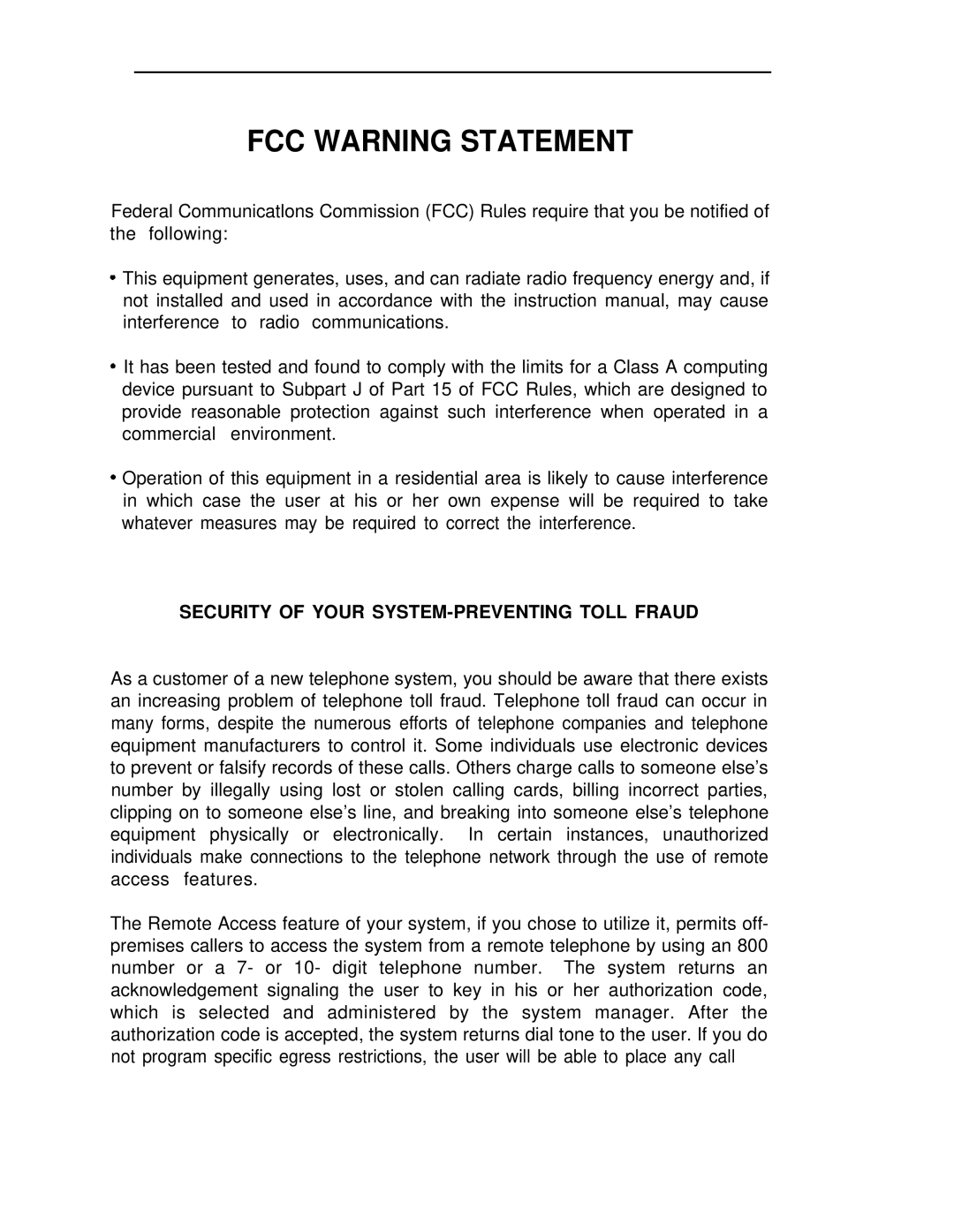 ADTRAN 25 manual FCC Warning Statement, Security of Your SYSTEM-PREVENTING Toll Fraud 