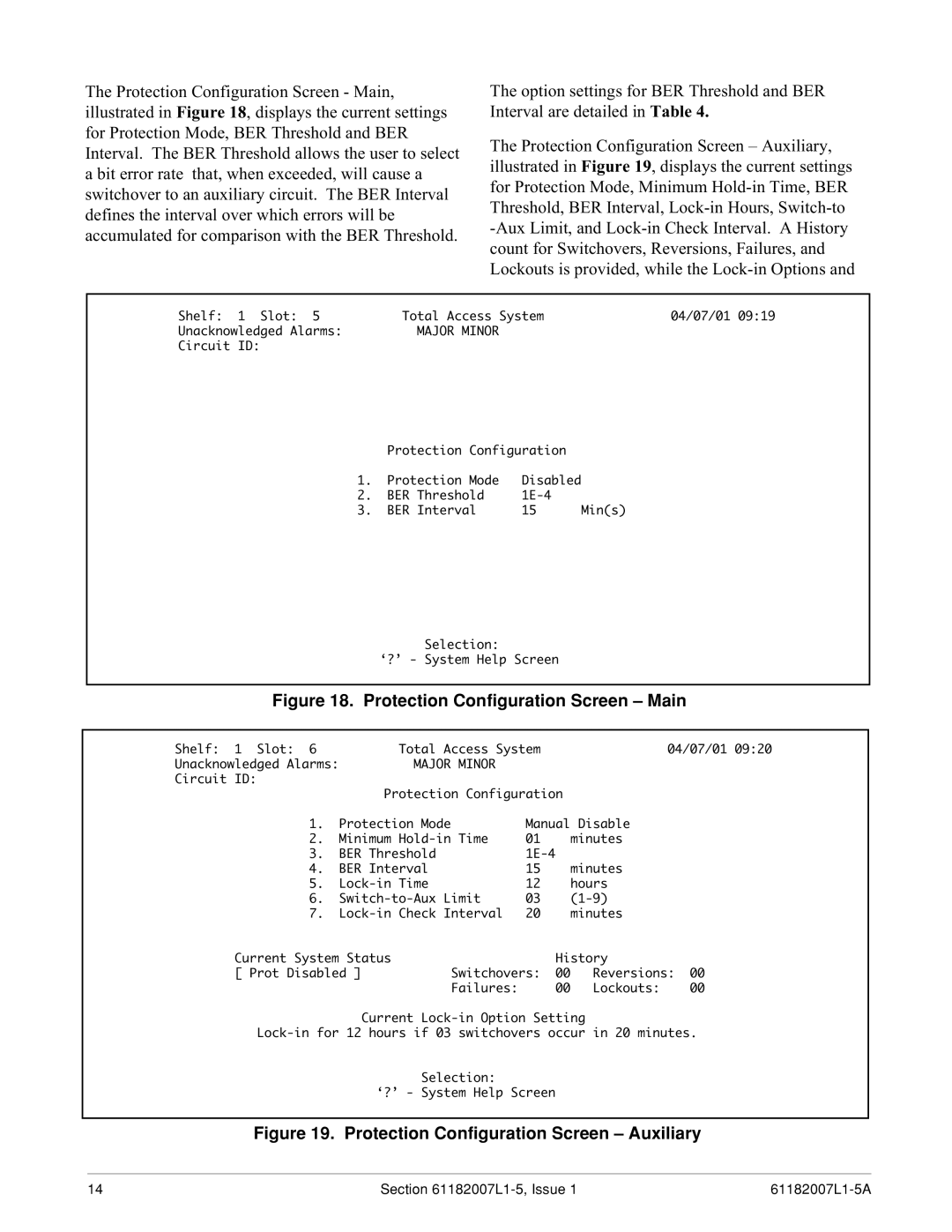 ADTRAN 3060 specifications Protection Configuration Screen Main 